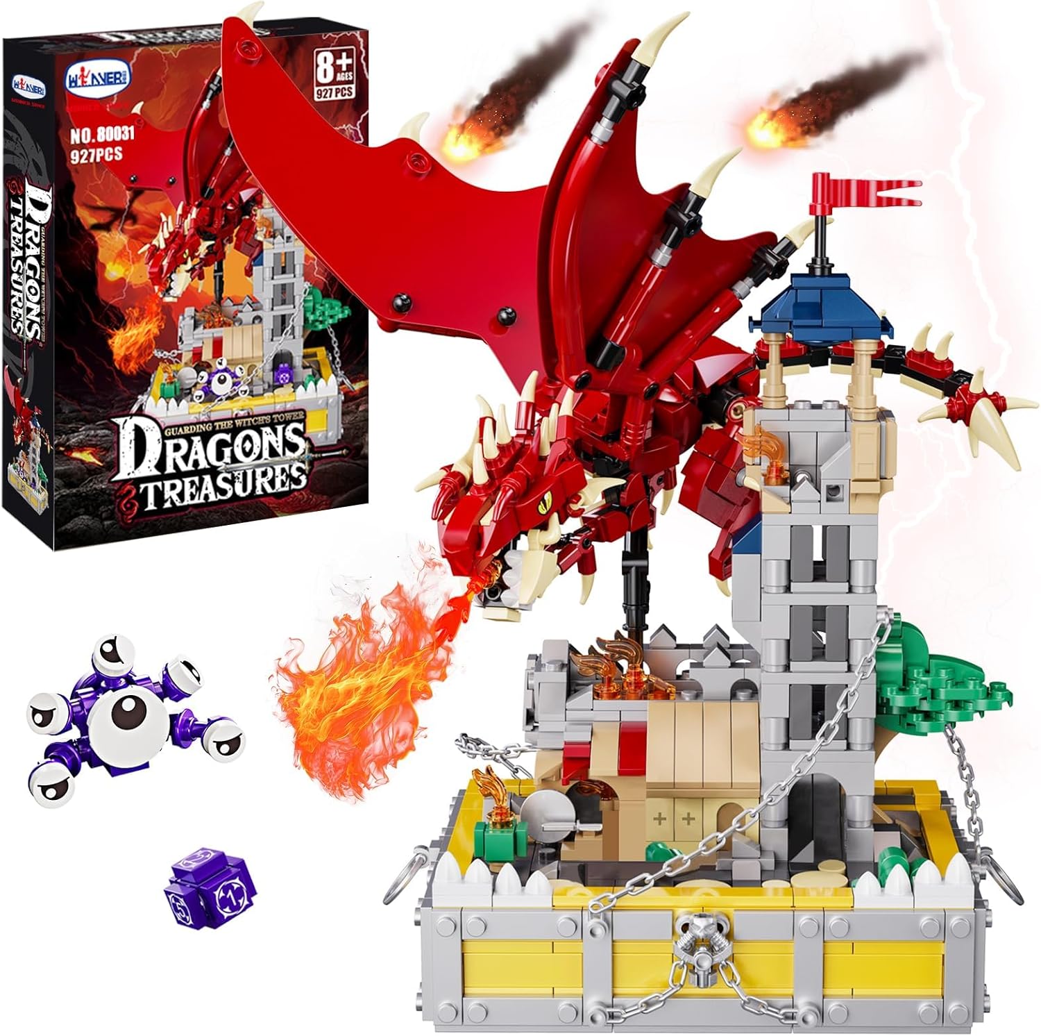 Product image of WINNER SPACE Medieval Dragons Castle Building Sets, Guarding Dice Tower Kits, Red Dragon Medieval Castle Sets Toys for Ages 8-13, Dragon Model Decor, Idea Gifts for Boys, Kids, Adult Fans (927 Pcs)