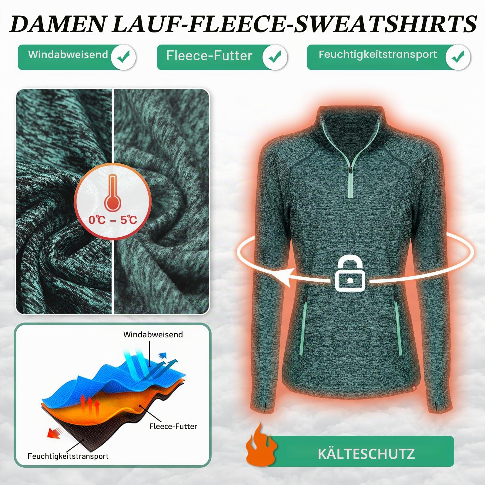 Soneven Damen Fleecepullover Stehkragen Hoodie Mit 1/4 Zip Pullover Sweatshirt Langarmshirt Oberteile Pulli für Herbst Winter