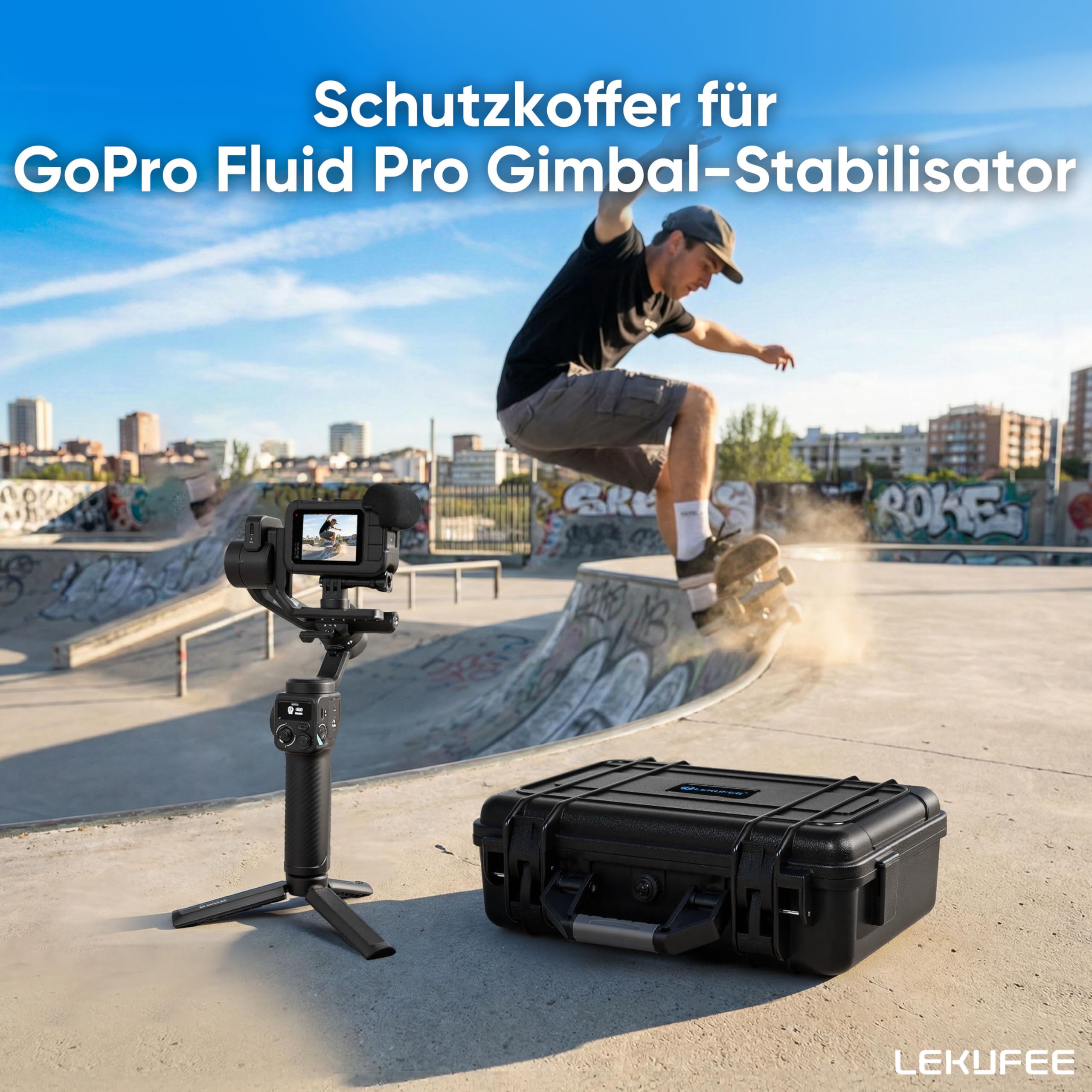 LEKUFEE wasserdichtes Hartschalen-Tragekoffer für GoPro Fluid Pro AI-3-Achsen-Gimbal-Stabilisator, GoPro Hero 13/12/11/10/9 Kamera, Media Mod und weiteres Zubehör (nur Koffer)