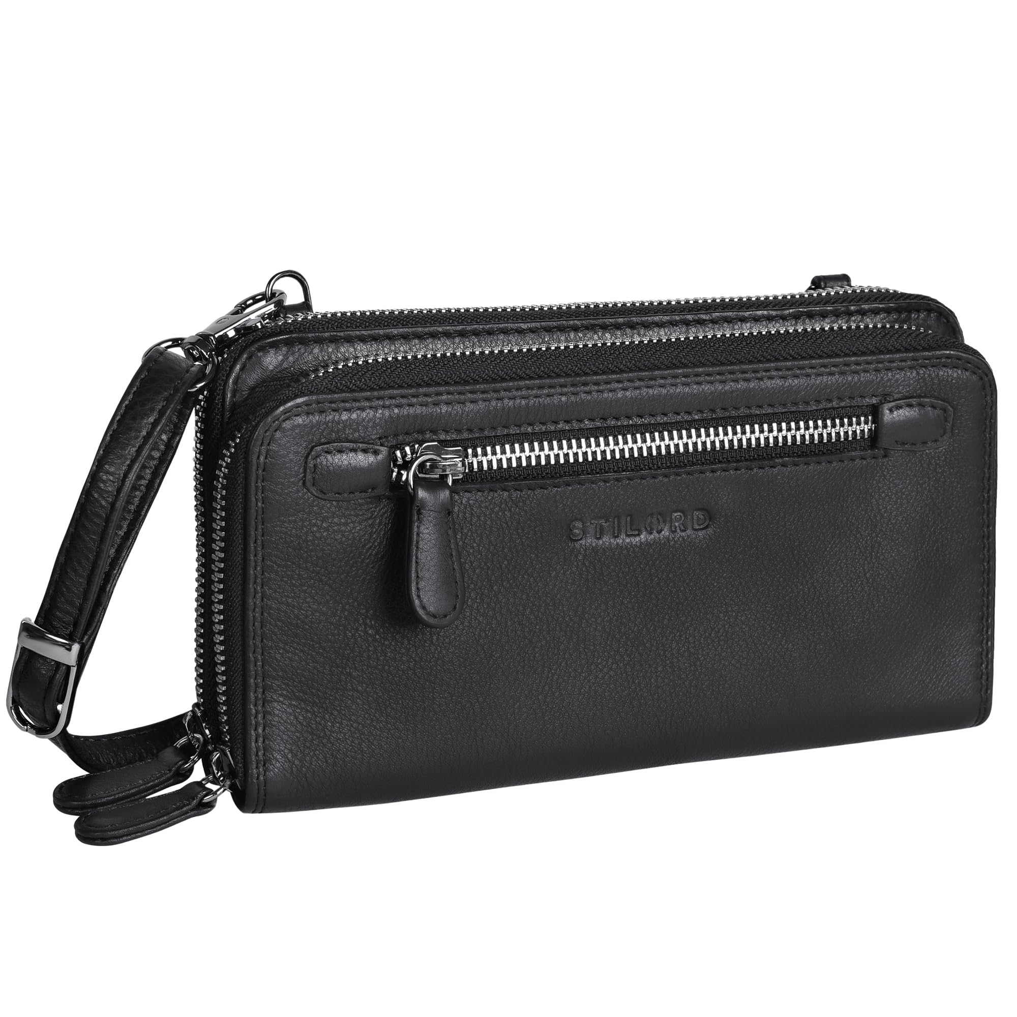 STILORD "Fara Handytasche mit Geldbörse zum Umhängen Damen Leder Umhängetasche Klein Echtleder Tasche und Geldbörse Retro Portemonnaie Frauen Farbe:schwarz