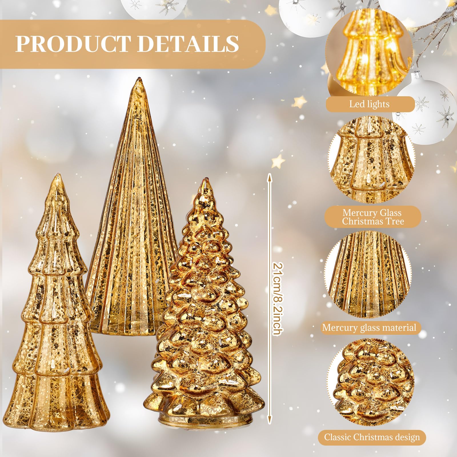 Flutesan Lot de 5 sapins de Noël et rennes éclairés en verre mercure pour table de Noël, centre de table, décoration pour maison, fête de Noël, cheminée