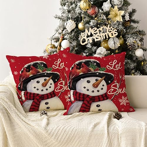 Miniatura 2 de AVOIN colorlife Let it Snow - Juego de 2 fundas de almohada de Navidad de muñeco de nieve, 18 x 18 pulgadas, decoración de fundas de cojín para sofá