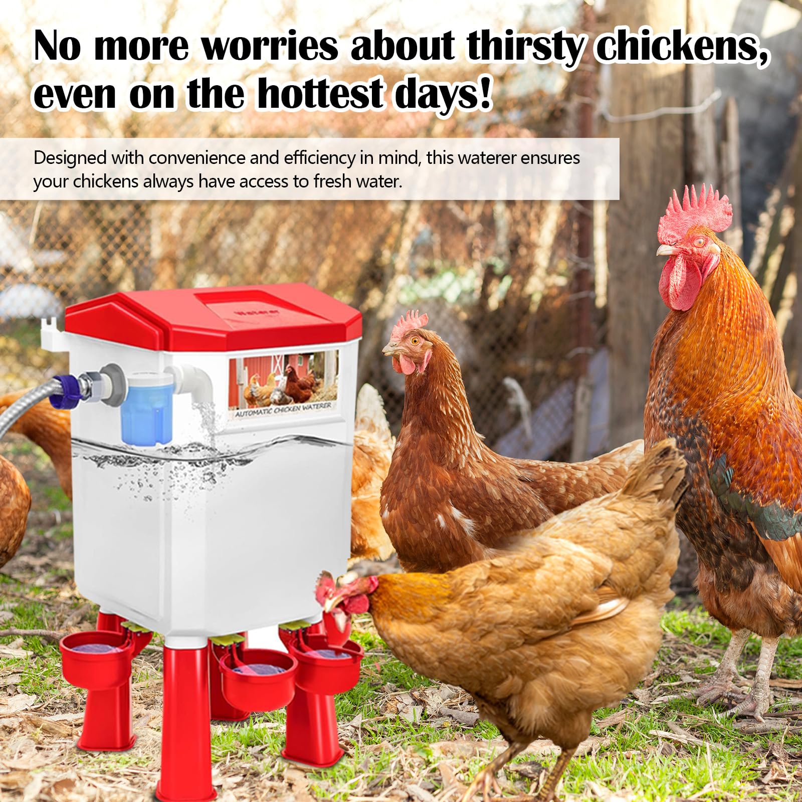 CHAMUTY Automatische Hühnertränke & Futterspender 7 Liter – Mit Schwimmerventil & 1,5m Schlauch, Bruchfester Kunststoff