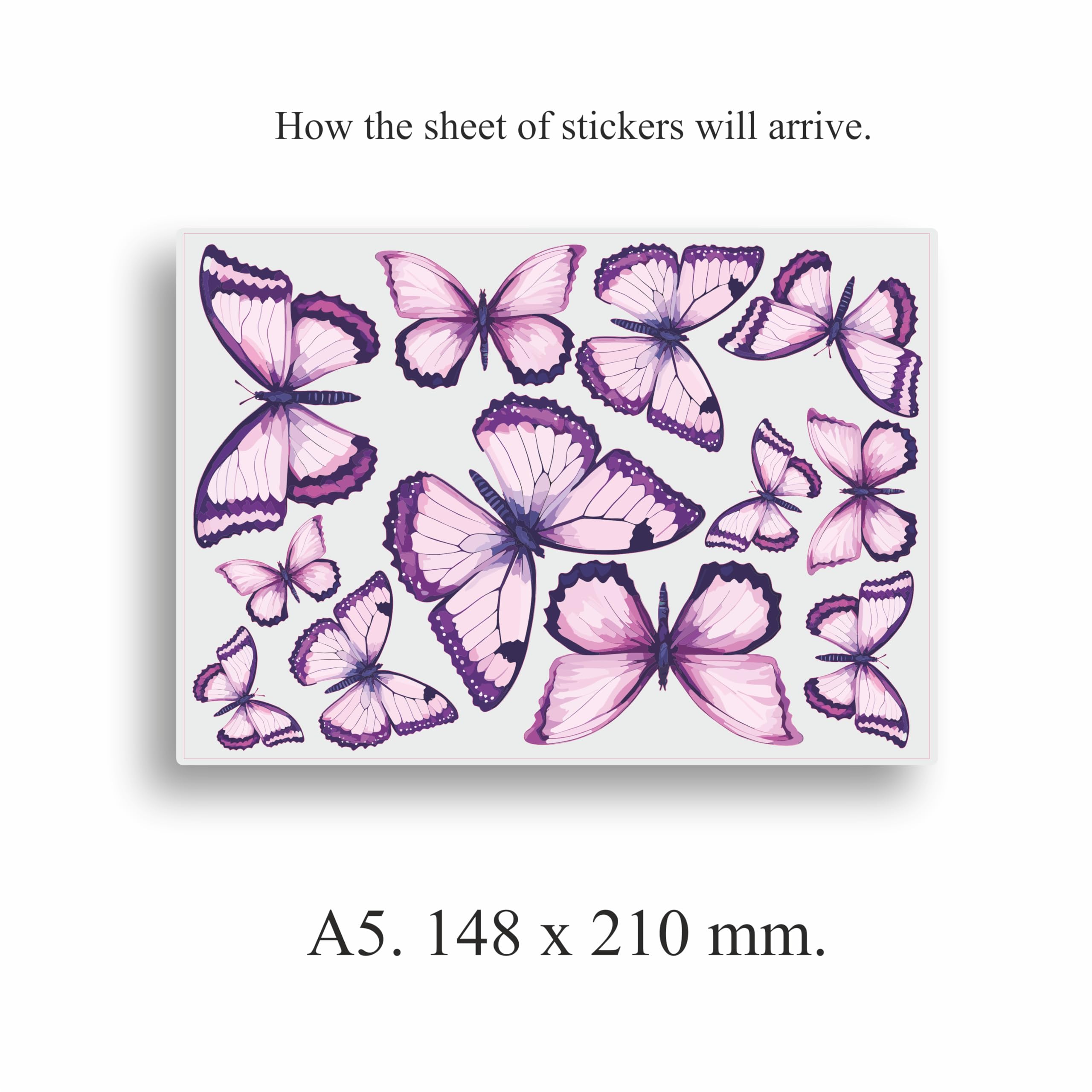 x12 Purple Butterfly Stickers, Hardwearing Waterproof 0% Transparency Decals, DIY Peel & Stick Perfect to Cover Marks, Wall Decor, Weatherproof for Cars & Home Projects. LaoGraphics® (12 Lilac, A5) — view 3