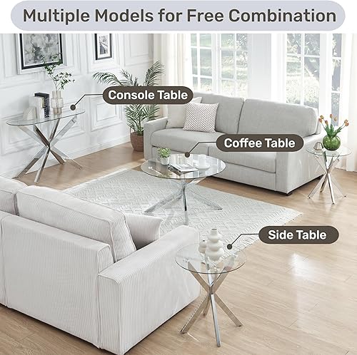 Miniatura 3 de Mesas de centro redondas de vidrio para sala de estar, oficina en casa, mesa central moderna y simple con parte superior de vidrio templado