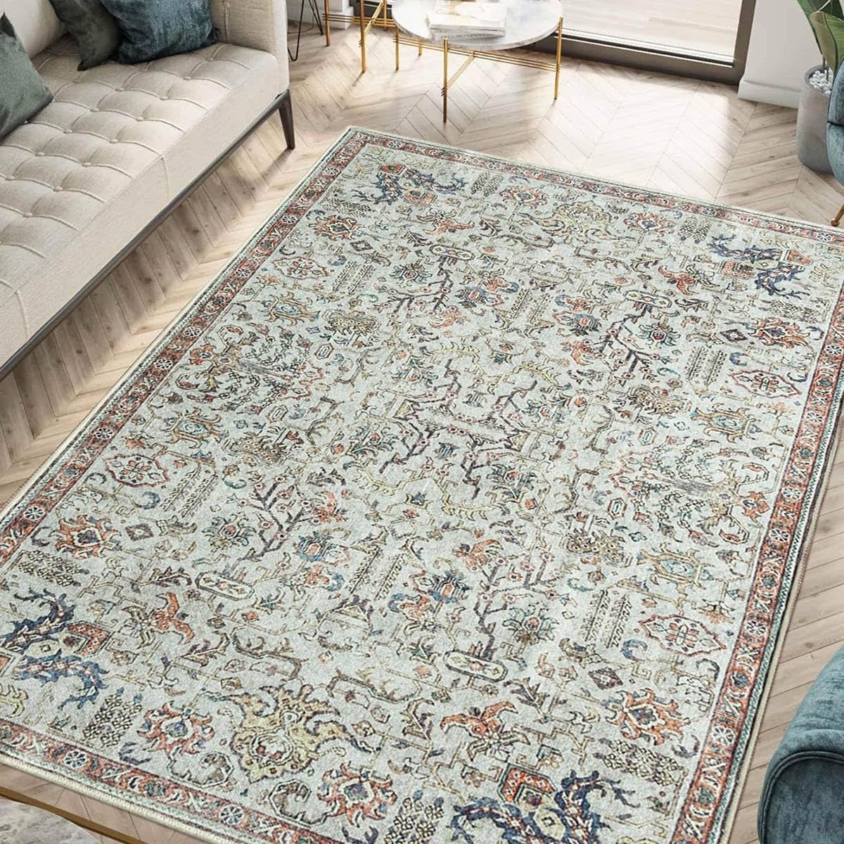 Tapis à poils ras SSWH lavable et antidérapant contre les taches du salon