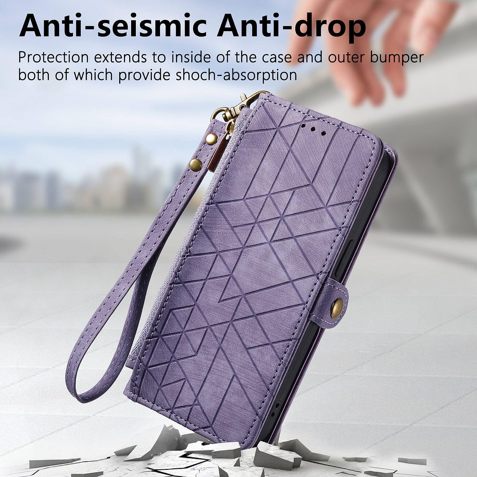Asuwish Phone Case for OPPO A9 2020/A5 2020/A11/A11x Wallet Cover with Tempered Glass Screen Protector and Wrist Strap Leather Flip Zipper Credit Card Holder Cell Accessories 5A 9A Women Men Purple - Image 4