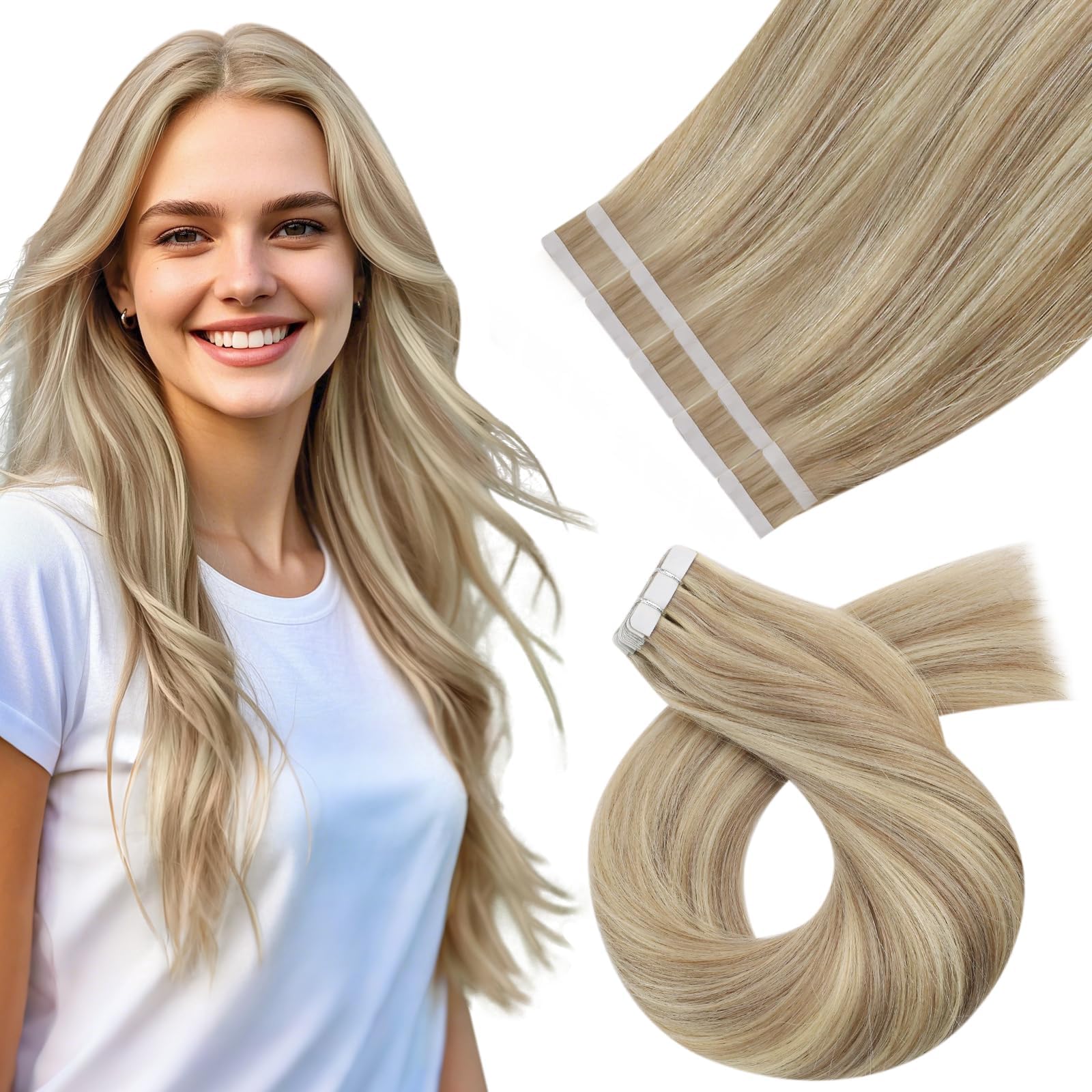 Moresoo Extensions Echthaar Tape in Unsichtbar Tape Extensions Echthaar
