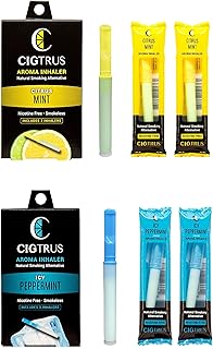 Cigtrus Essential Oils Oxygen Inhaler, Oral Fixation Behavioral Craving Relief Smoking Alternative Aid Non-Electric Natural Support Refreshing Variety - Citrus Lime & Icy Peppermint 3 Pack Each