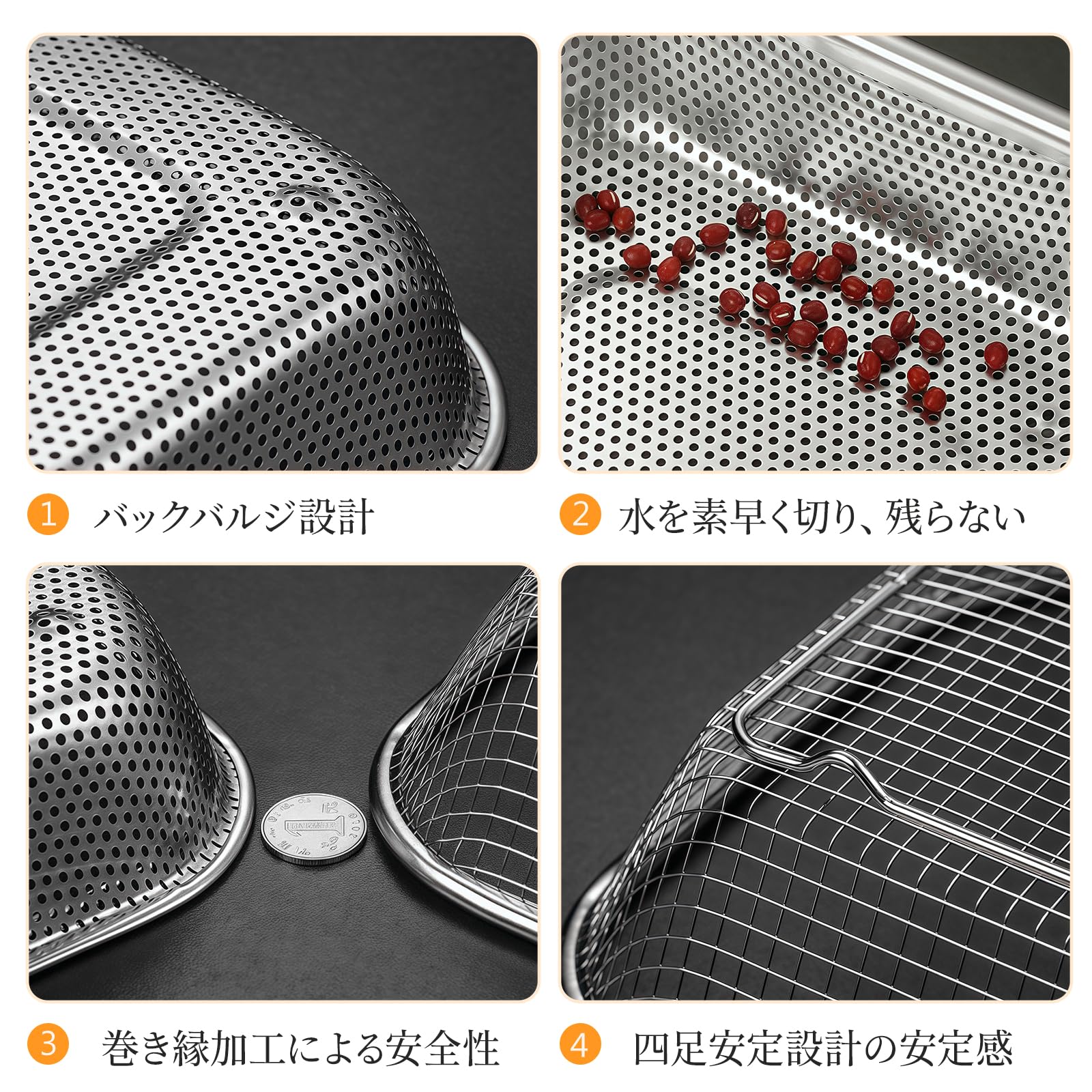 Amazon.co.jp: kasanidika 角型ザル ざる 2個セット 水切りバスケット