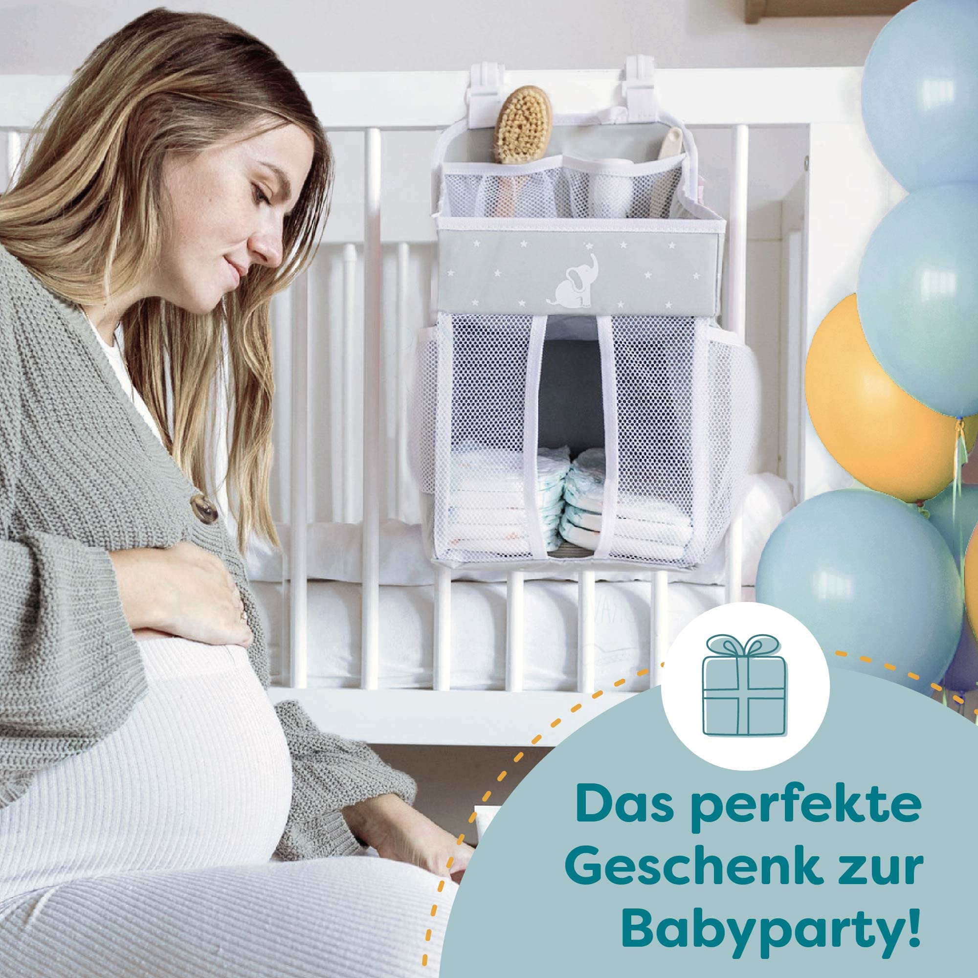 Windelablage zum Aufhängen – Wickeltisch-Organizer/Windel-Organizer für Kinderzimmer – Baby Essentials – Windel-Aufbewahrungs-Organizer mit mehreren Taschen – Grau – 17 x 9 x 9 inches