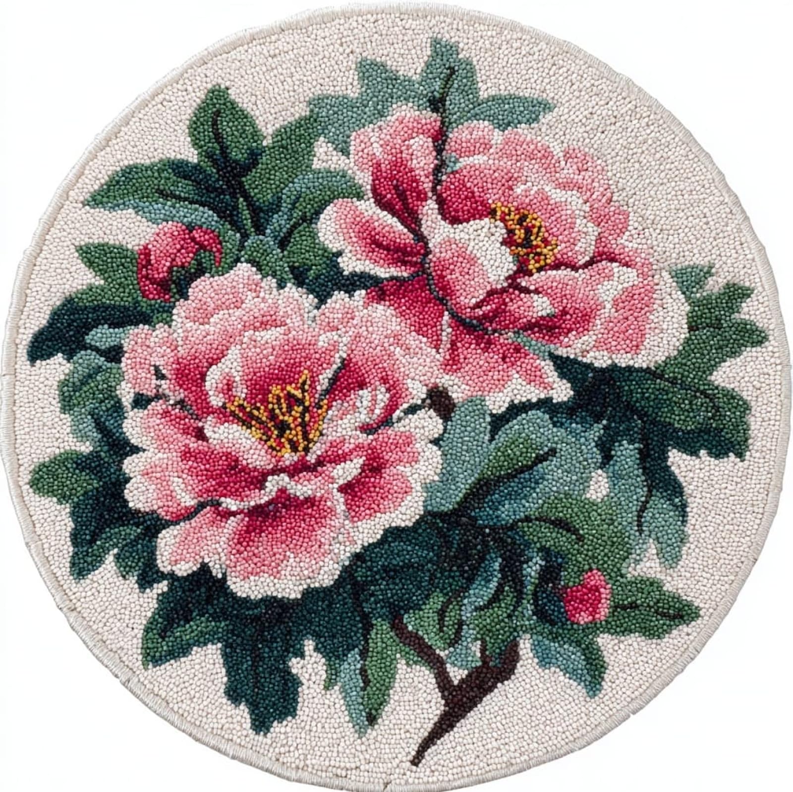 WallustrioaW Latch Hook Rug Kit,Beautiful Peony,Pre-Printed Pattern Canvas Tapestry Embroidery Adults Handicrafts DIY Craft Cross Stitch Kits,50x50cm