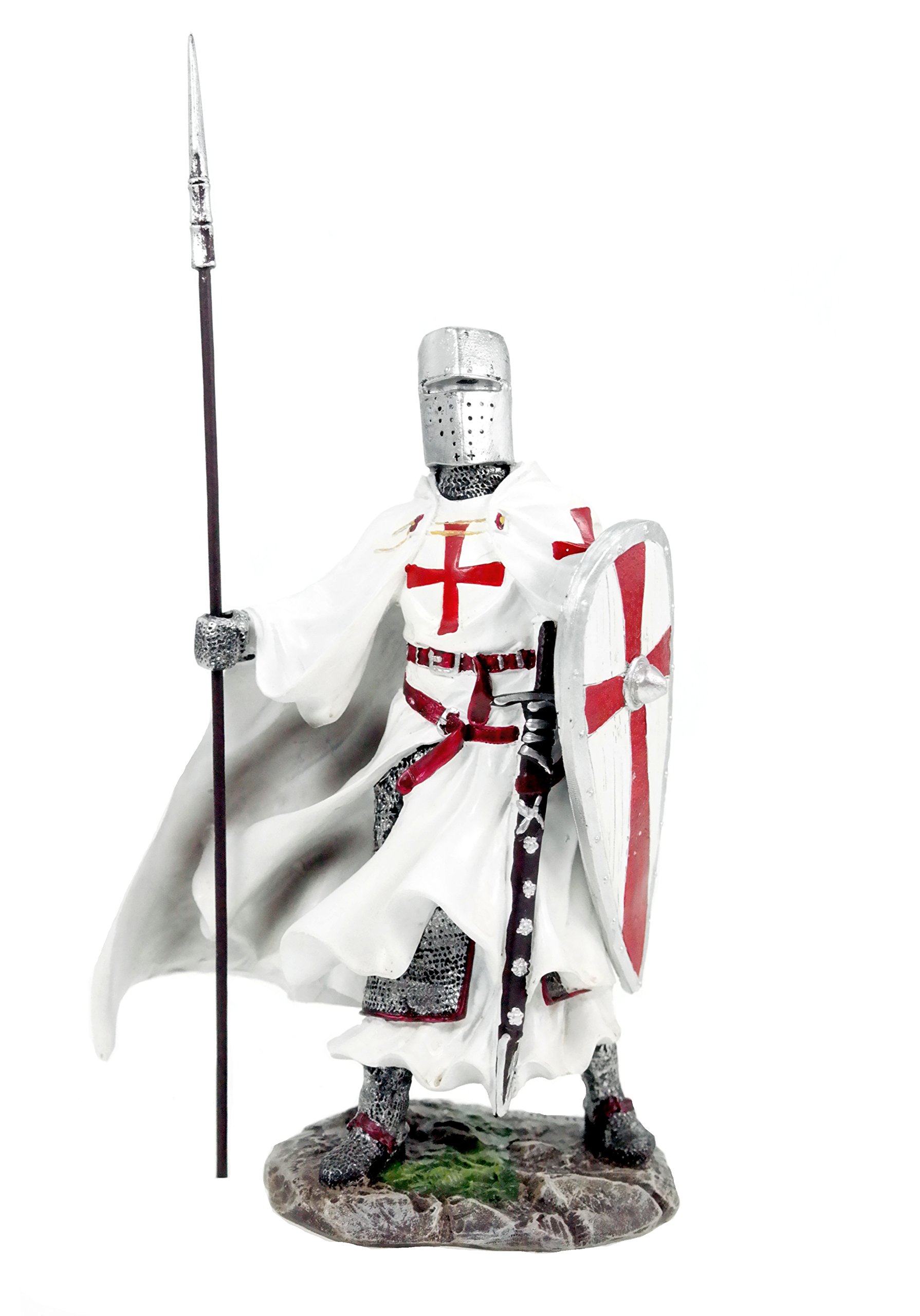 7 "/ 18cm Templiers Avec Sheild Et Spear Statue