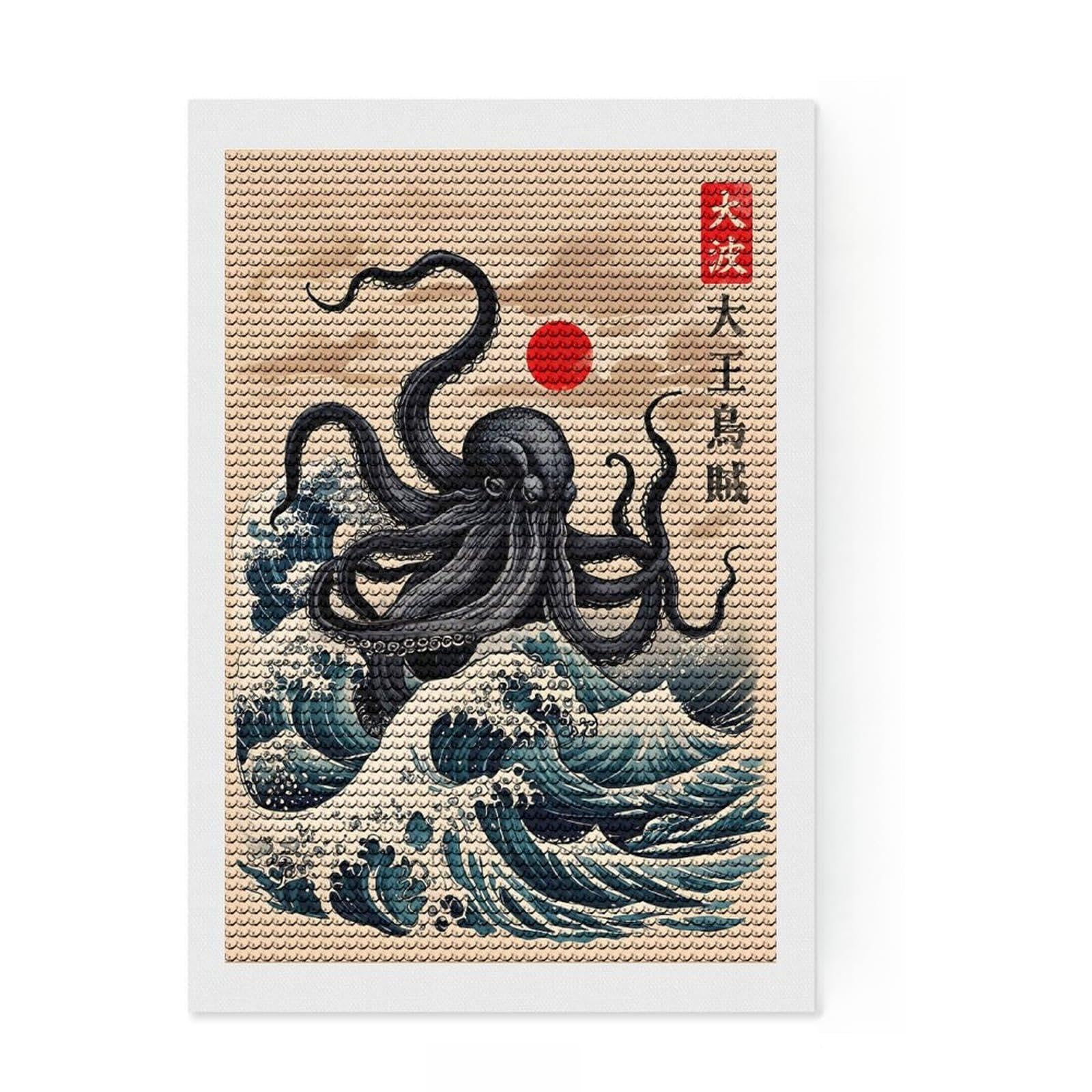 Junmoney Great Wave of Kraken Crystal Diamond Art Kit 8"x12", Cute Room Decor, Stress Relief Craft, Artistic Hobby, Vintage Style Decor