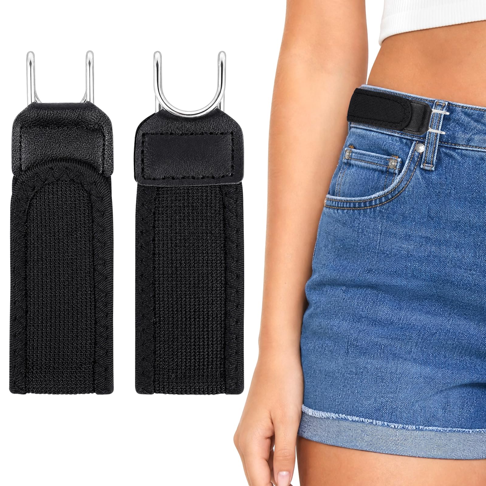 FACHOI No Buckle Belts for Men Women, Adjustable Buckleless Belt Hook Invisible Stretch Belts Black Stretch Waist Strap for Casual, Jeans, Business F4-TXYF