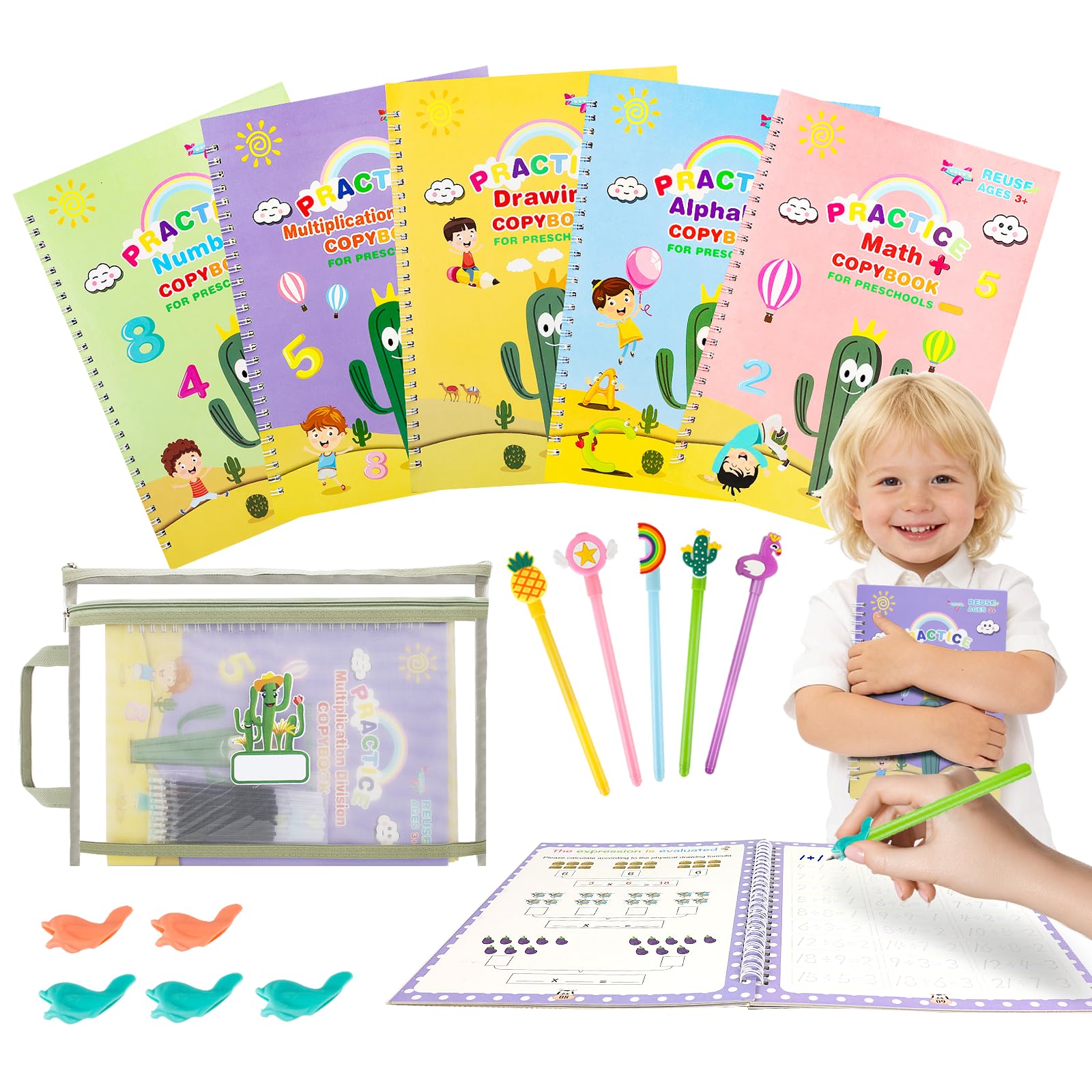 Full Set Handwriting Practice Kit, Grooved Handwriting Practice for Kids, Children's Writing Practice Books, Reusable Copybooks for Kids, Writing Aid