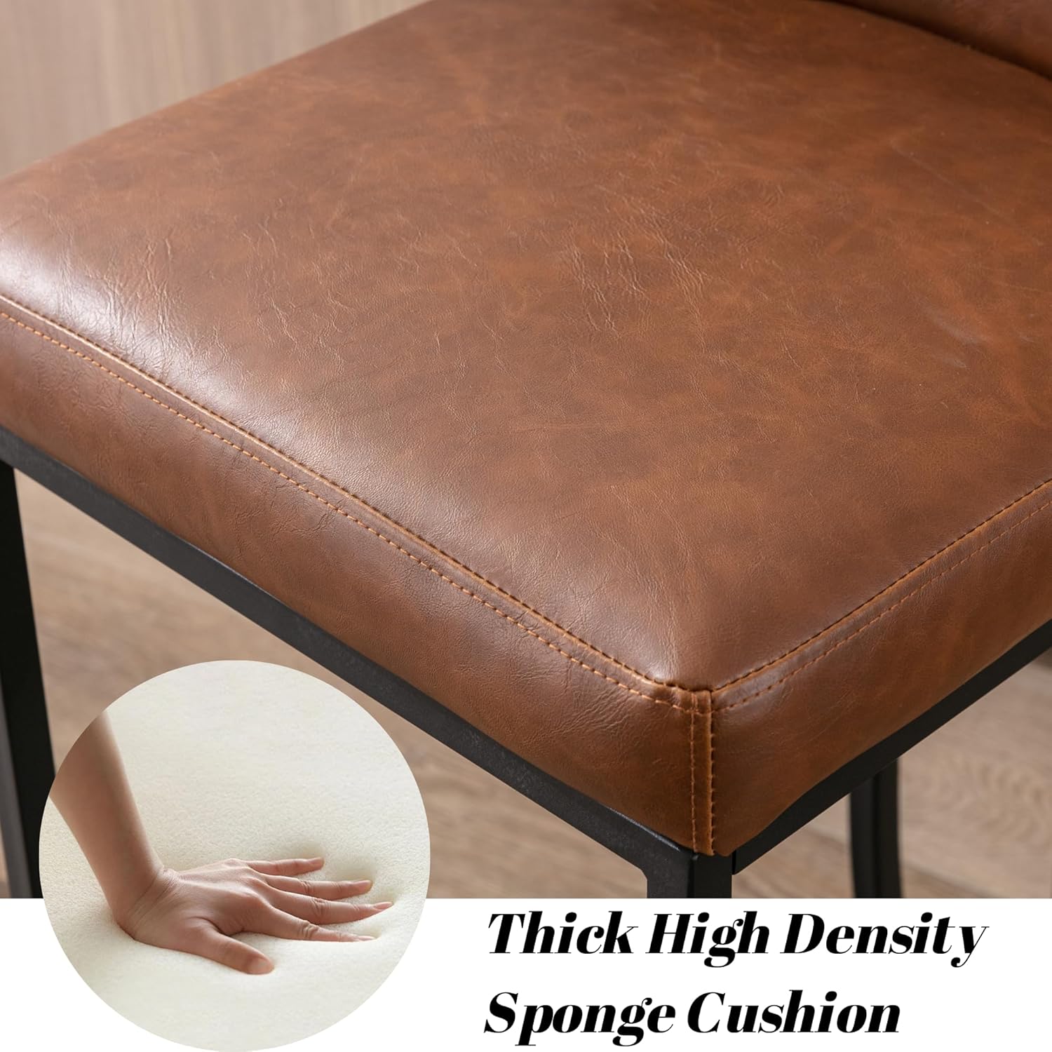 BESTANO Modern Counter Height Bar Stools Set of 4 Faux Leather Counter Stools with Black Legs, 24" Barstools Island Chairs Upholstered Kitchen Bar Chairs with Back for Pub Kitchen Island, Brown