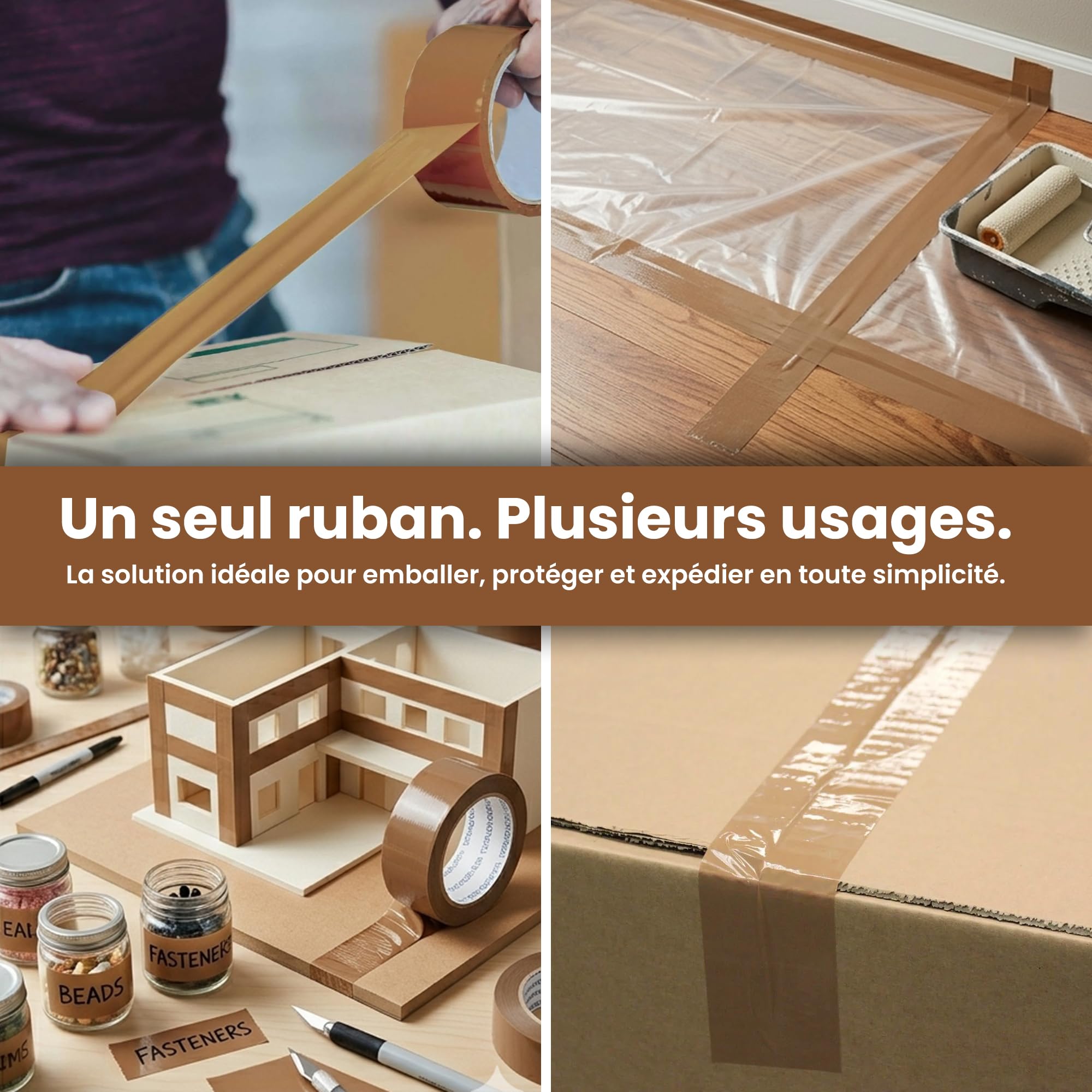 ELPACK Lot de 24 Rouleaux Ruban Marron Déménagement — Ruban Adhésif Emballage 50 mm x 66m Large Acrylique Silencieux pour Cartons Colis et Expédition