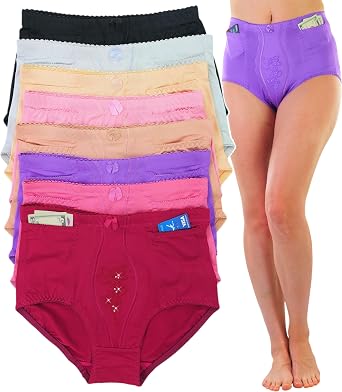 ToBeInStyle Womens 6 Pack High Waist Concealed Slit Pockets Elegant Print Girdle Briefs