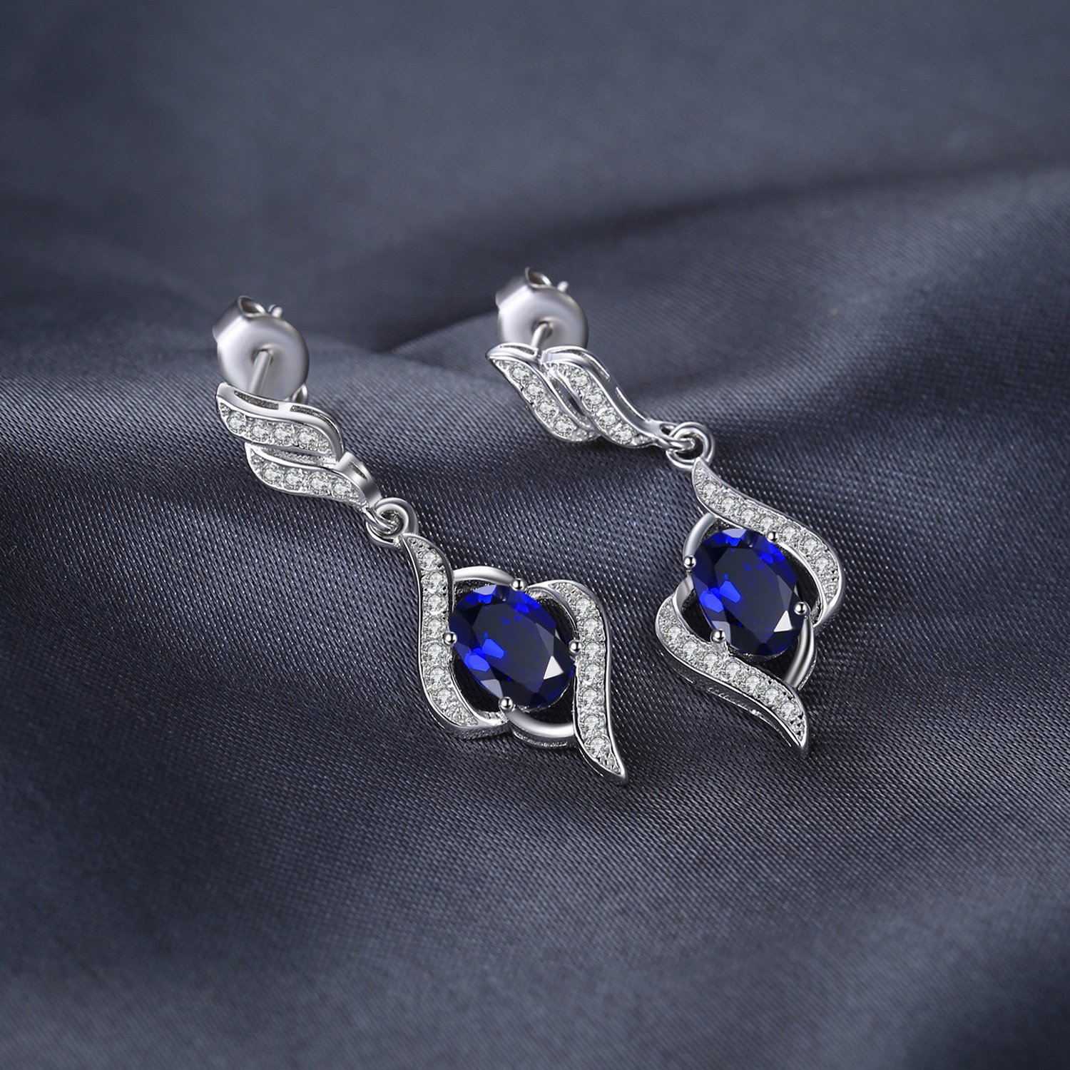JewelryPalace Luxus Oval 2.2ct Erstellt Blau Saphir Ohrhänger Ohrstecker, Blauer Stein Schmuck Set, Ohrringe Silber 925 Mädchen Echt Silber Damen 925, Schmuck Ohrringe Frauen Geschenke Rosegold Gold