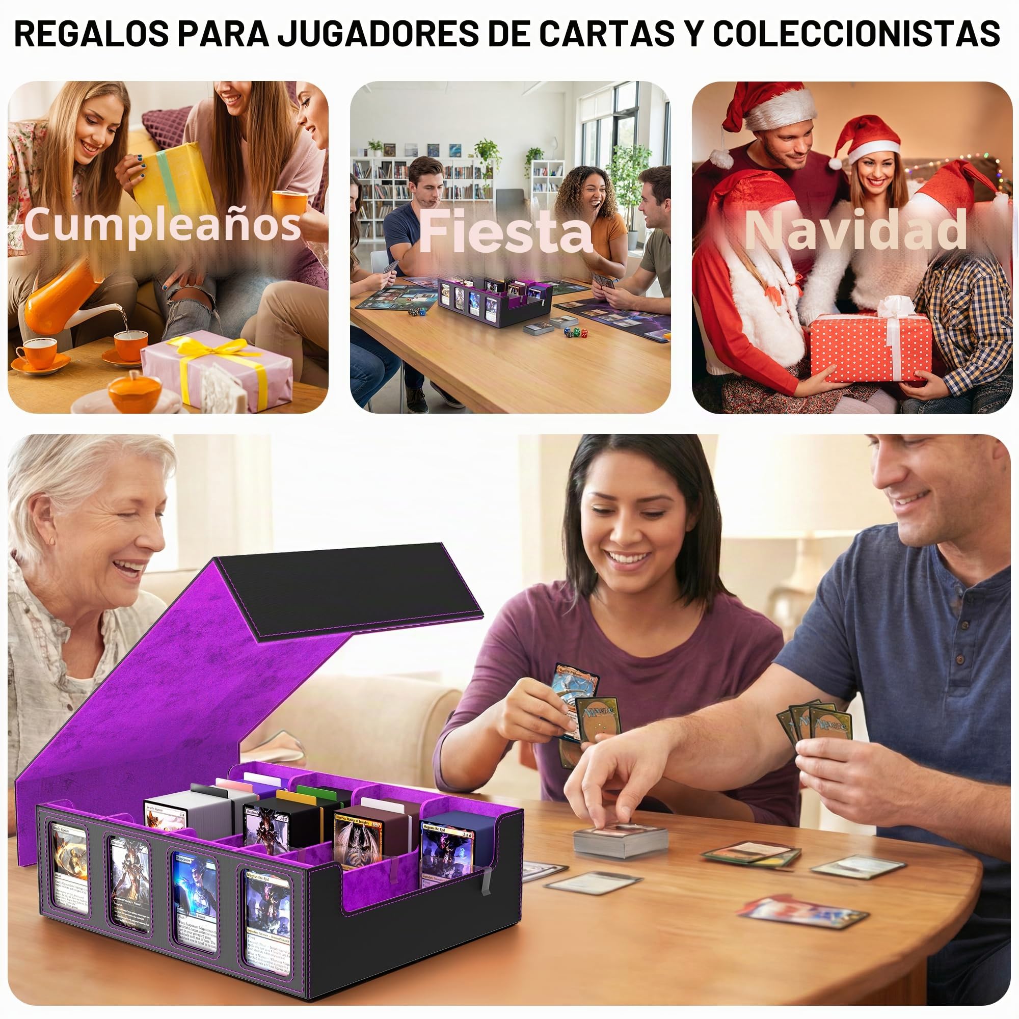 Caja de almacenamiento para tarjetas coleccionables Commander Deck Box para más de 2400 tarjetas MTG, funda para tarjetas deportivas TCG y PTCG con funda extraíble, 4 topes y 12 separadores (púrpura)