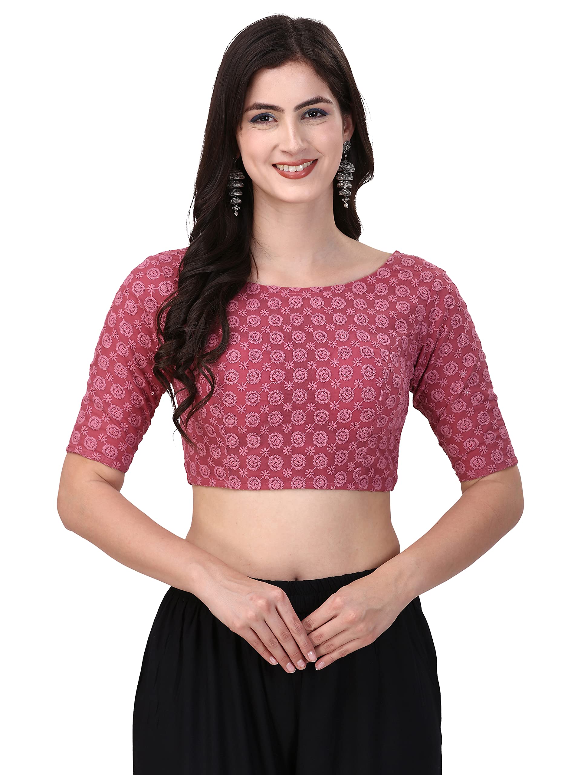 OOMPH! Traditional Cotton Fabric Blouse for Women | Elbow Length Sleeves | Wedding & Festival wear | Comfortable & Trendy Ethnic Wear | Readymade Blouse for Saree & Lehenga