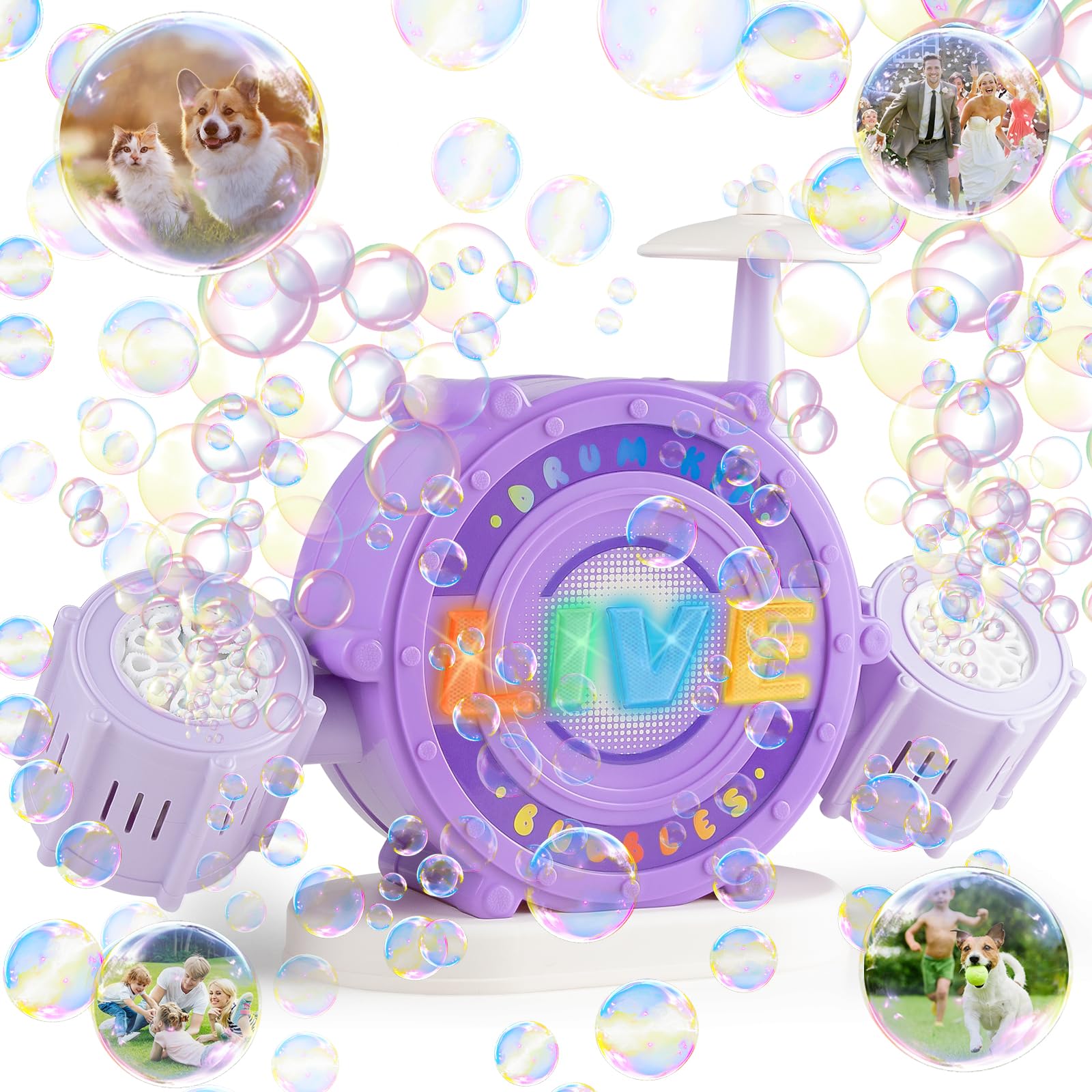 Automatic Bubble Machine for Kids Toddlers with LED Light -Double Bubble Blower for Indoor, Outdoor, Birthdays, Parties, Weddings and Playtime - Toy Gifts for Girls & Boys 3 4 5 6 7 8 9 10 (Purple)