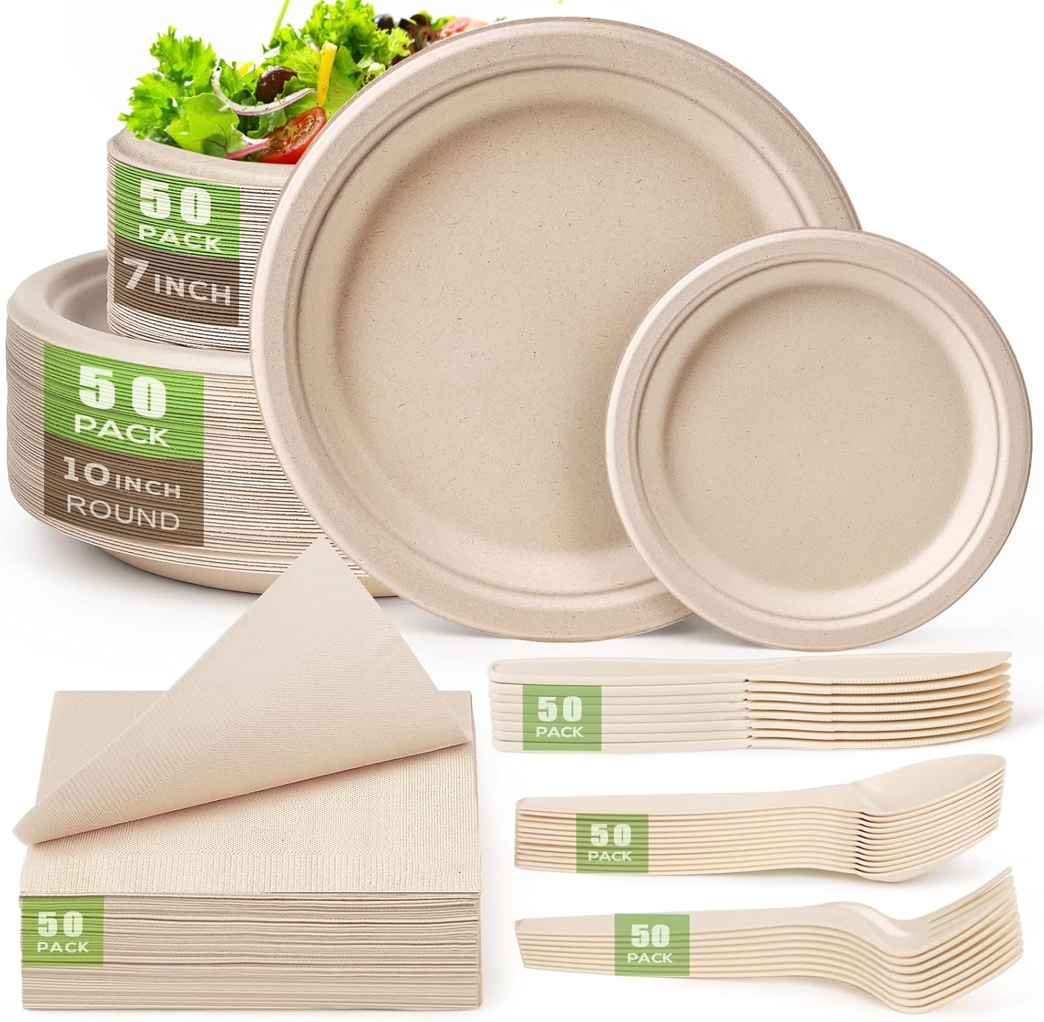 Gezond Compostable Paper Plates Set 300 Pieces Disposable Plates 10