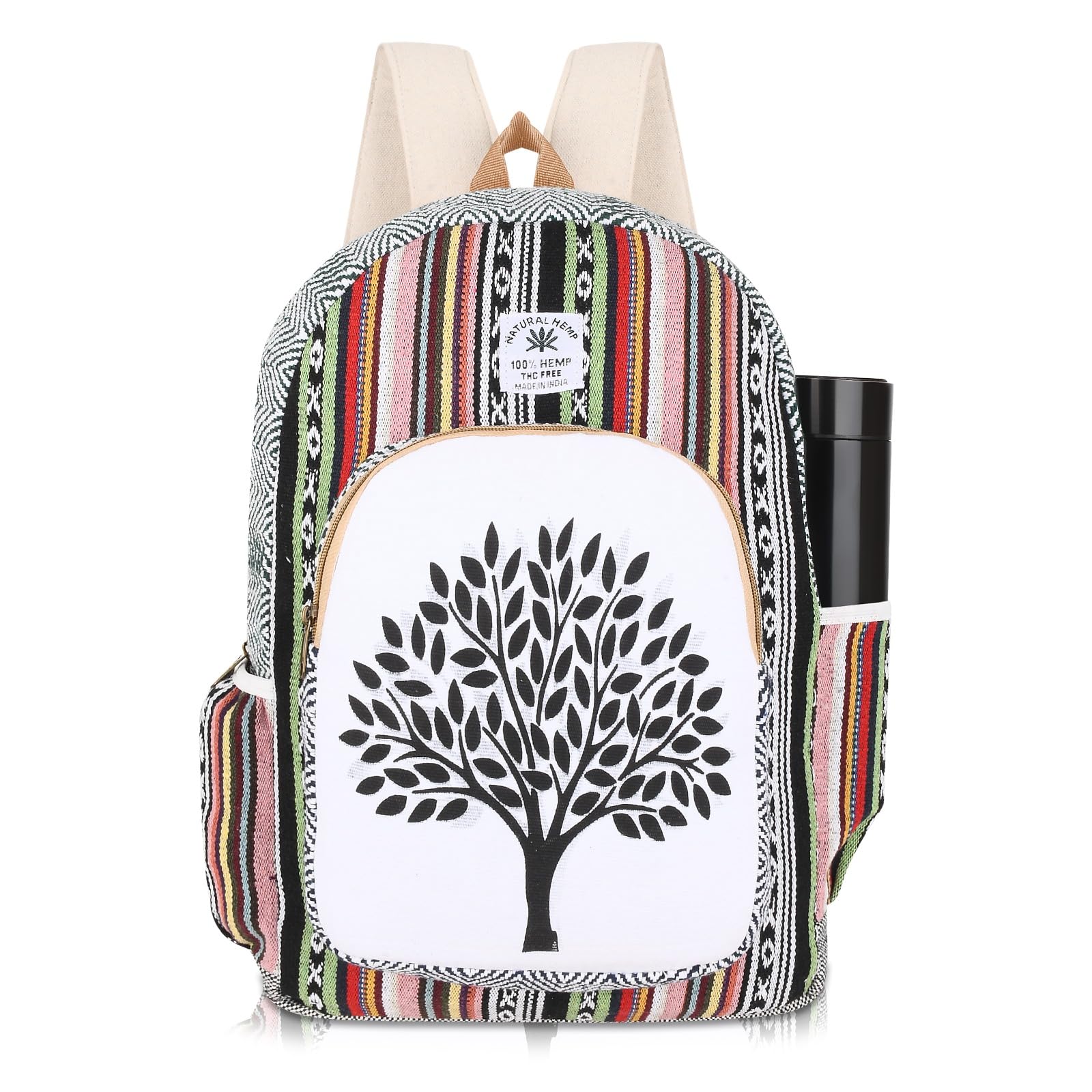 Hemp Backpack with Tree Print, Multicolour Boho Design, 100% Natural Hemp (B0DH2RHK5L) Amazon Price History, Amazon Price Tracker