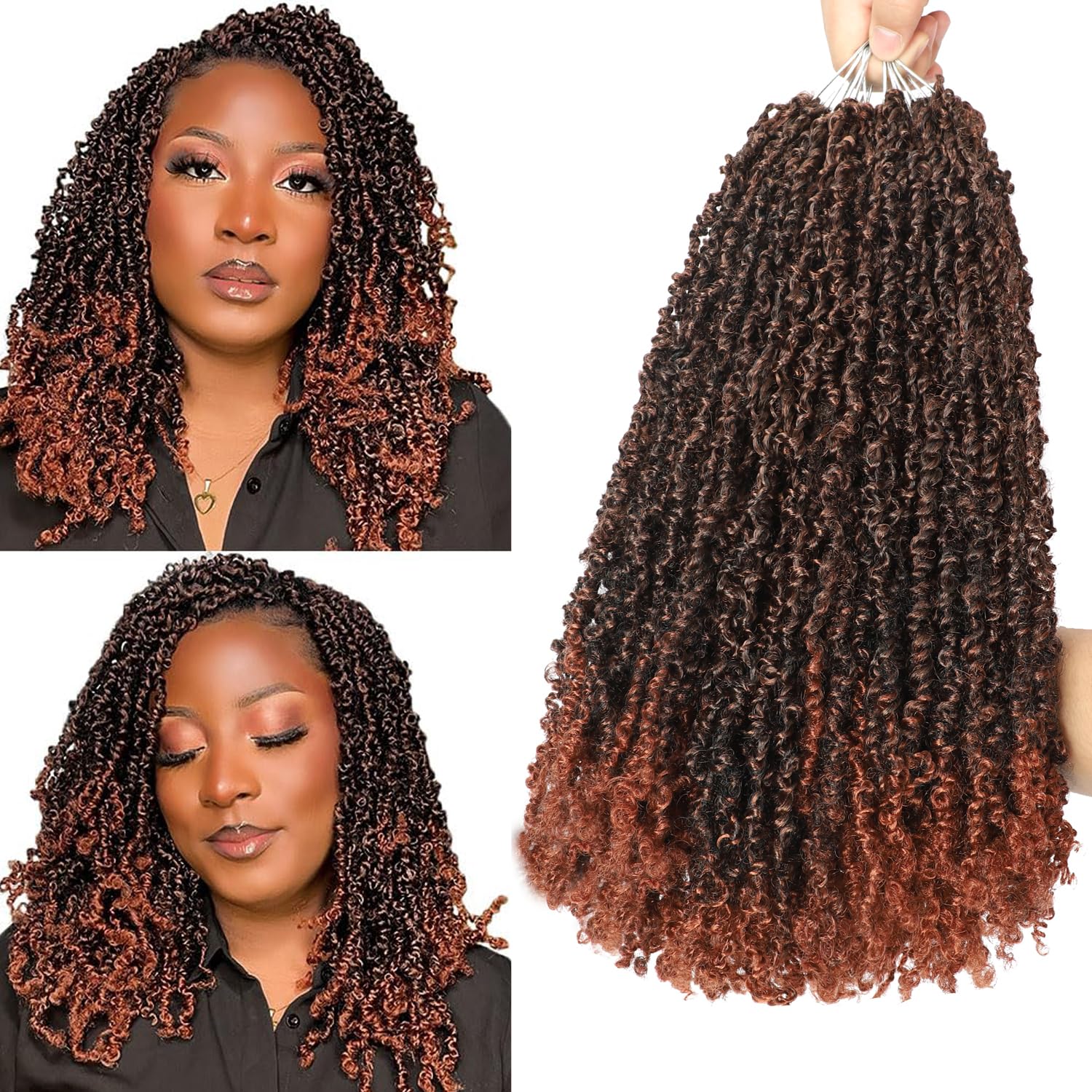 10 Packs Yanky Twist Crochet Hair 16 Inch Pre-twisted Natural Black Kinky Mini Spring Small Curly Senegalese Twist Braids Yankee (T350(Ombre Ginger Red)