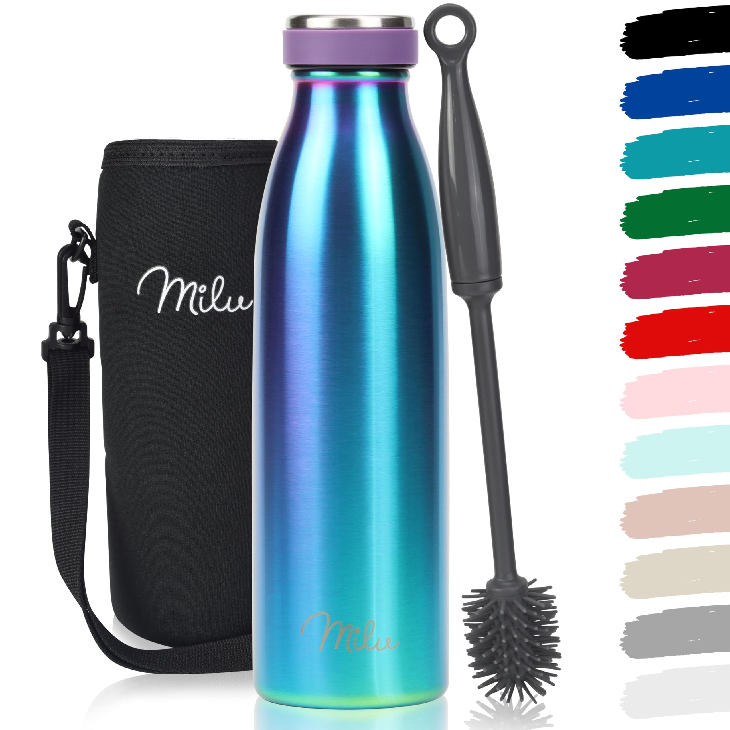 Milu Stainless Steel Drinking Bottle 350 ml - Insulated Thermo Flask for Water - Leak Proof, Insulated and Double Walled, Carbonated (Grey, 350 ml) — view 77