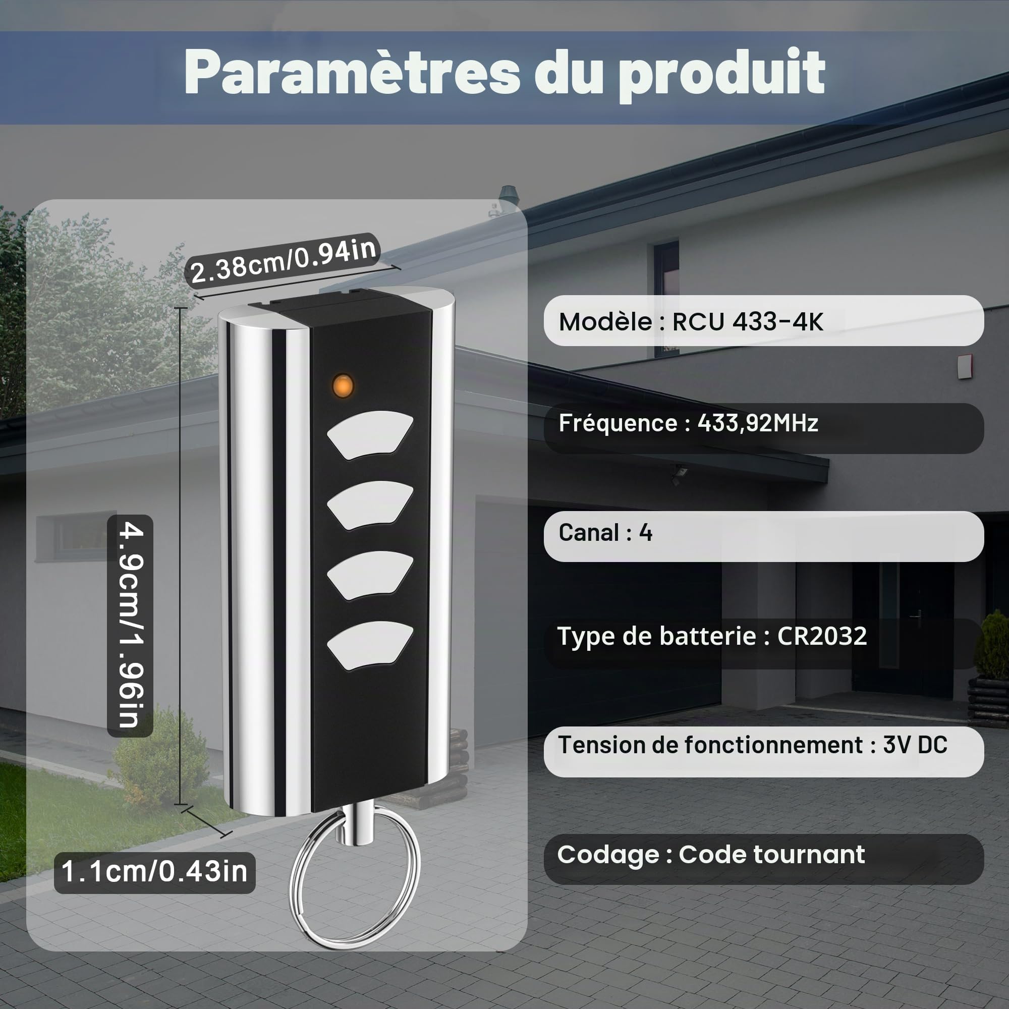 pepape 2 pièces télécommande Garage pour Normstahl Entrematic RCU 433-4K, RCU 433-2K, EA433 2KM, EA433 2KS, Compatible avec Crawford Normstahl 433,92 Rolling Code télécommande Garage