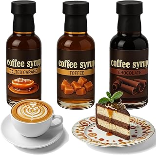 Coffret Sirops Gourmands pour Café & Pâtisserie - 3 Saveurs Intenses : Caramel Beurre Salé, Toffee et Chocolat - Idéal pour Barista à la Maison, Desserts et Boissons Chaudes