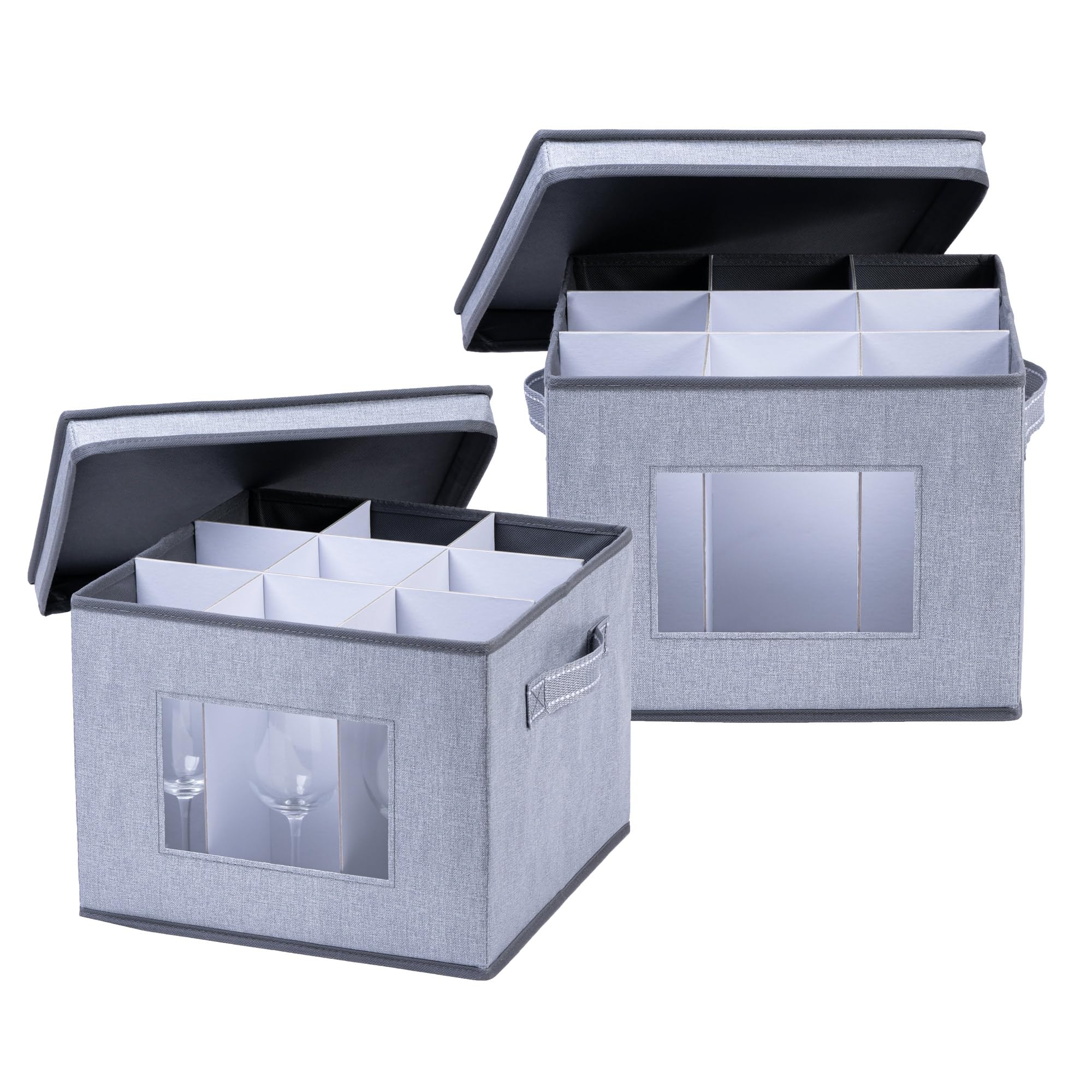 VENO Paquete de 2 cajas tapa y asas, para guardar adornos navideños y cristalería, organizador de cristalería y vajilla, ideal para mudanzas y transporte (copas de vino: paquete de 2)