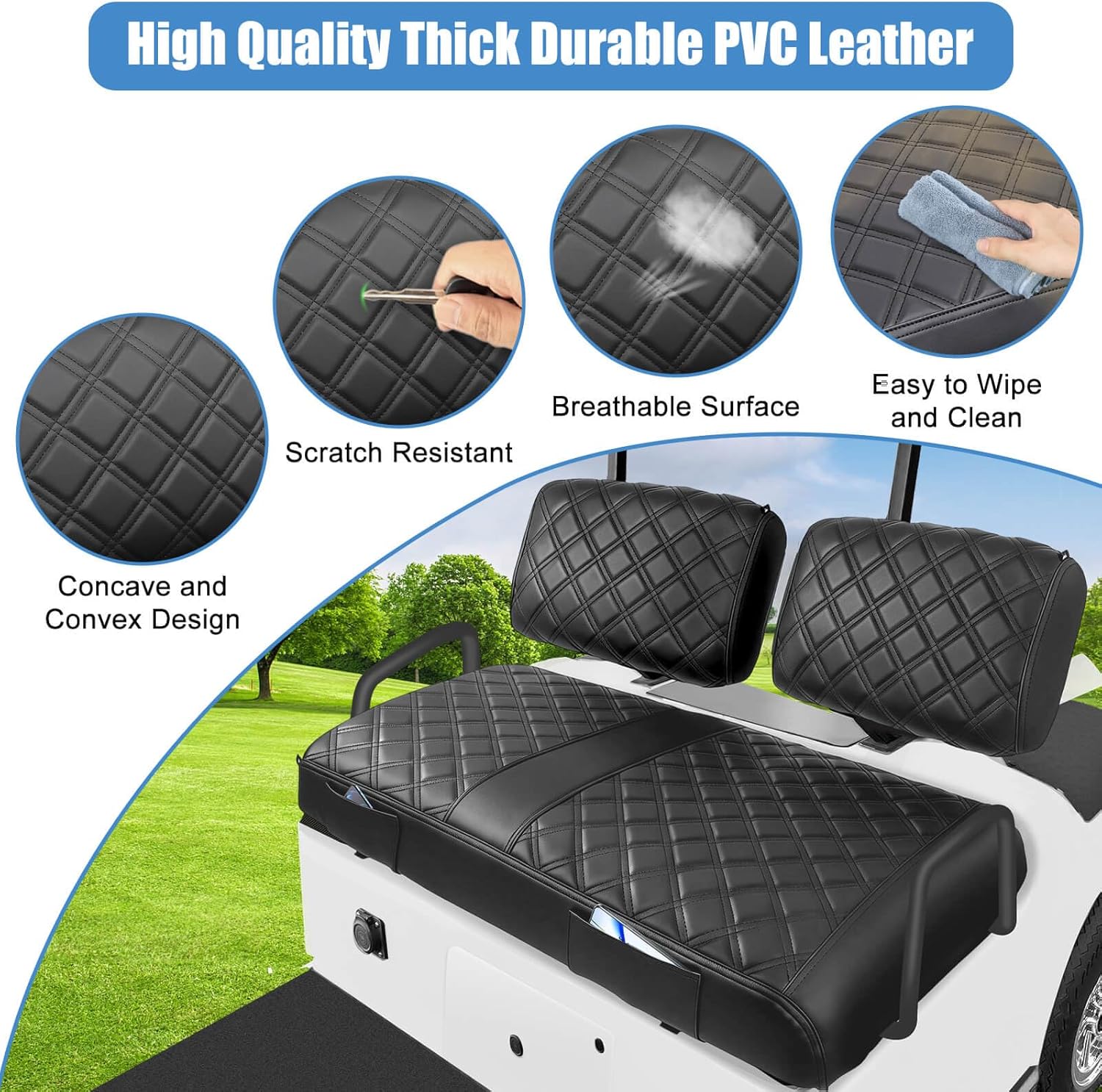 MOSNAI Golf Cart Seat Cover for Yamaha G22 G19 G16 G9 G2, Golf Cart Front Seat Cover Fit OEM Ordinary Seat Cushion, Concave and Convex Design Appearance, Thick Vinyl Leather Comfortable/Breathable