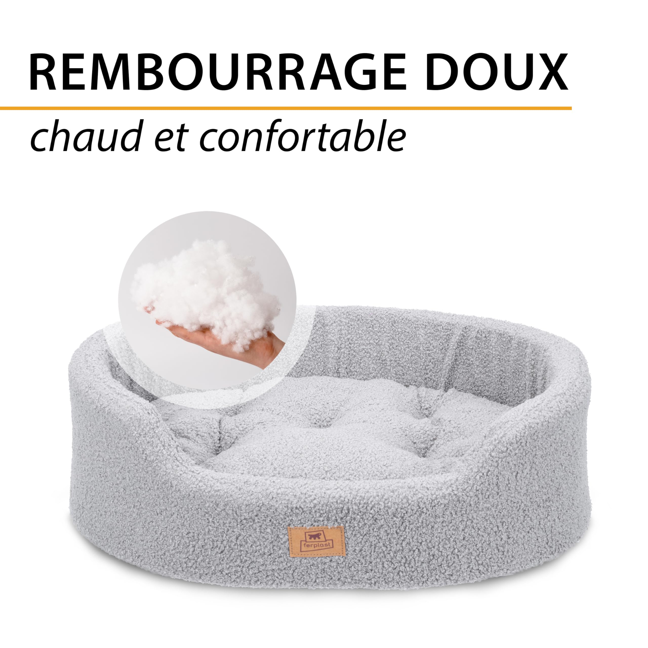 Ferplast Coussin pour Chien de Taille Moyenne, Panier pour Chat, Tissu bouclé synthétique Lavable, Rembourrage Moelleux, 65 x 46 x H 17 cm. Gris