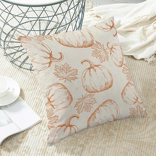 Miniatura 5 de Fundas de almohada decorativas de otoño de 20 x 20 pulgadas, juego de 2 fundas de almohada de otoño naranja calabaza hojas de arce para exteriores,