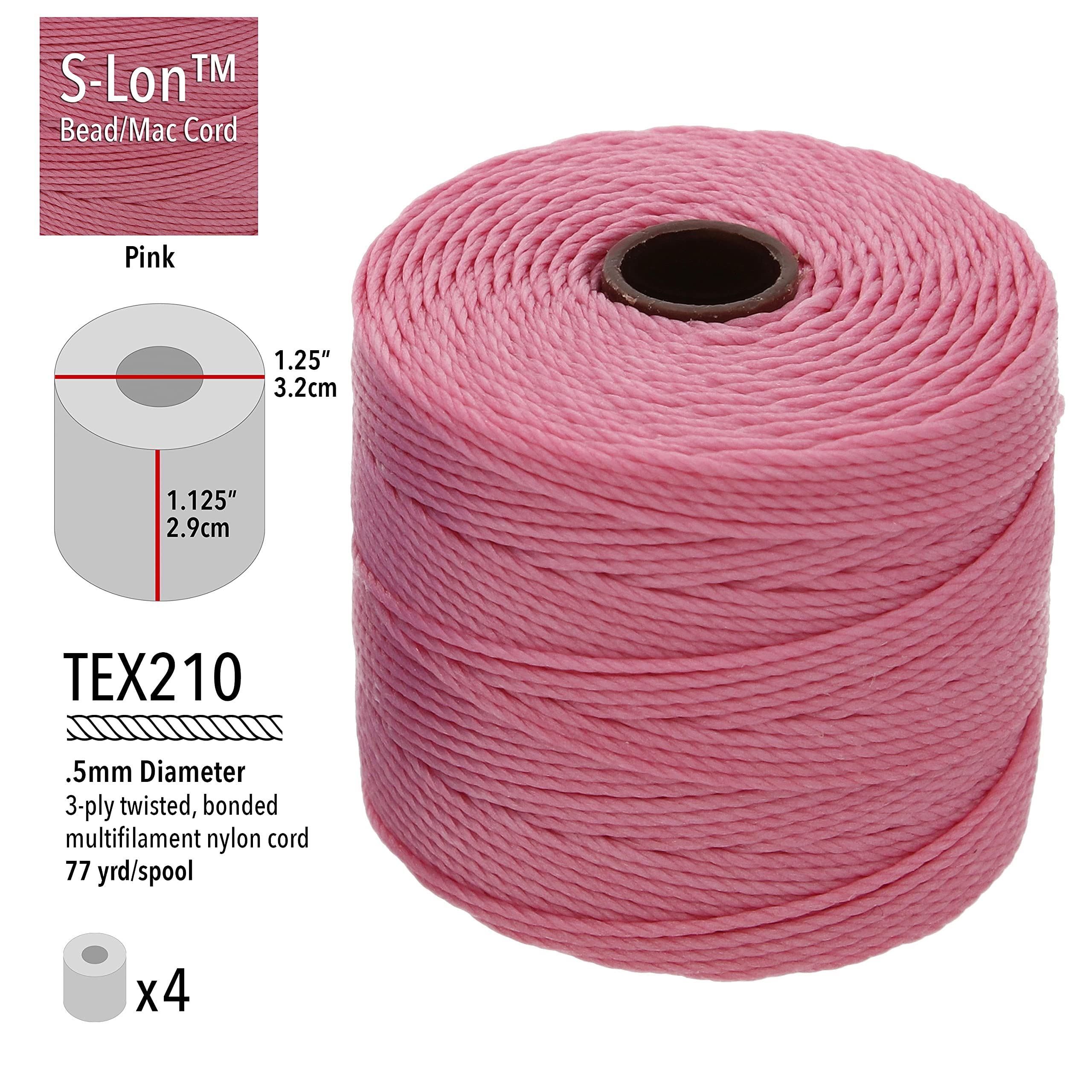 Beadsmith S-LON Superlon #18 Twisted Nylon Bead Cord 77 Yard Spool Bobbin Pink by