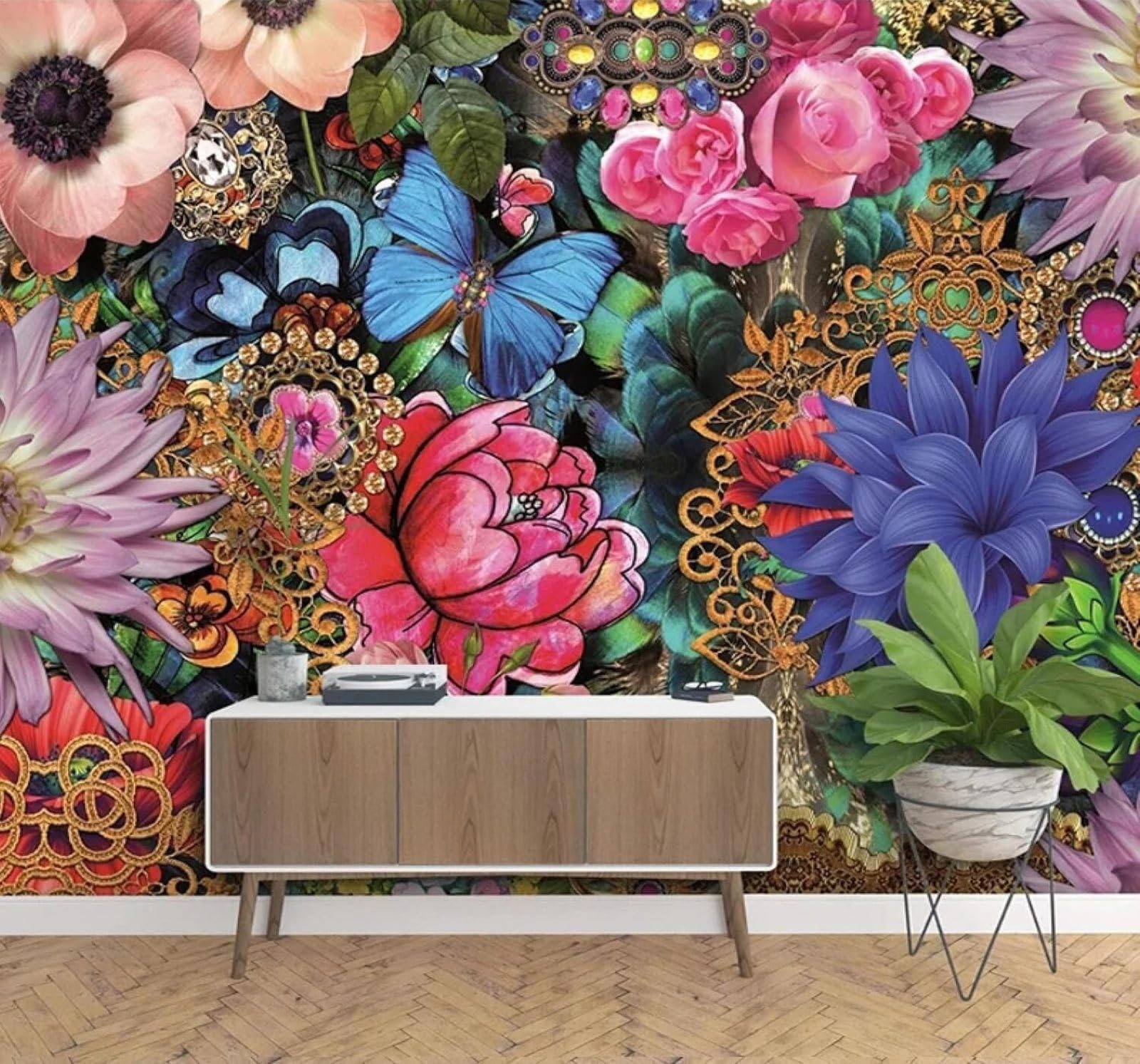 XLMING Papier Peint 3D Beauté Couleurs Fleurs Papillons Art