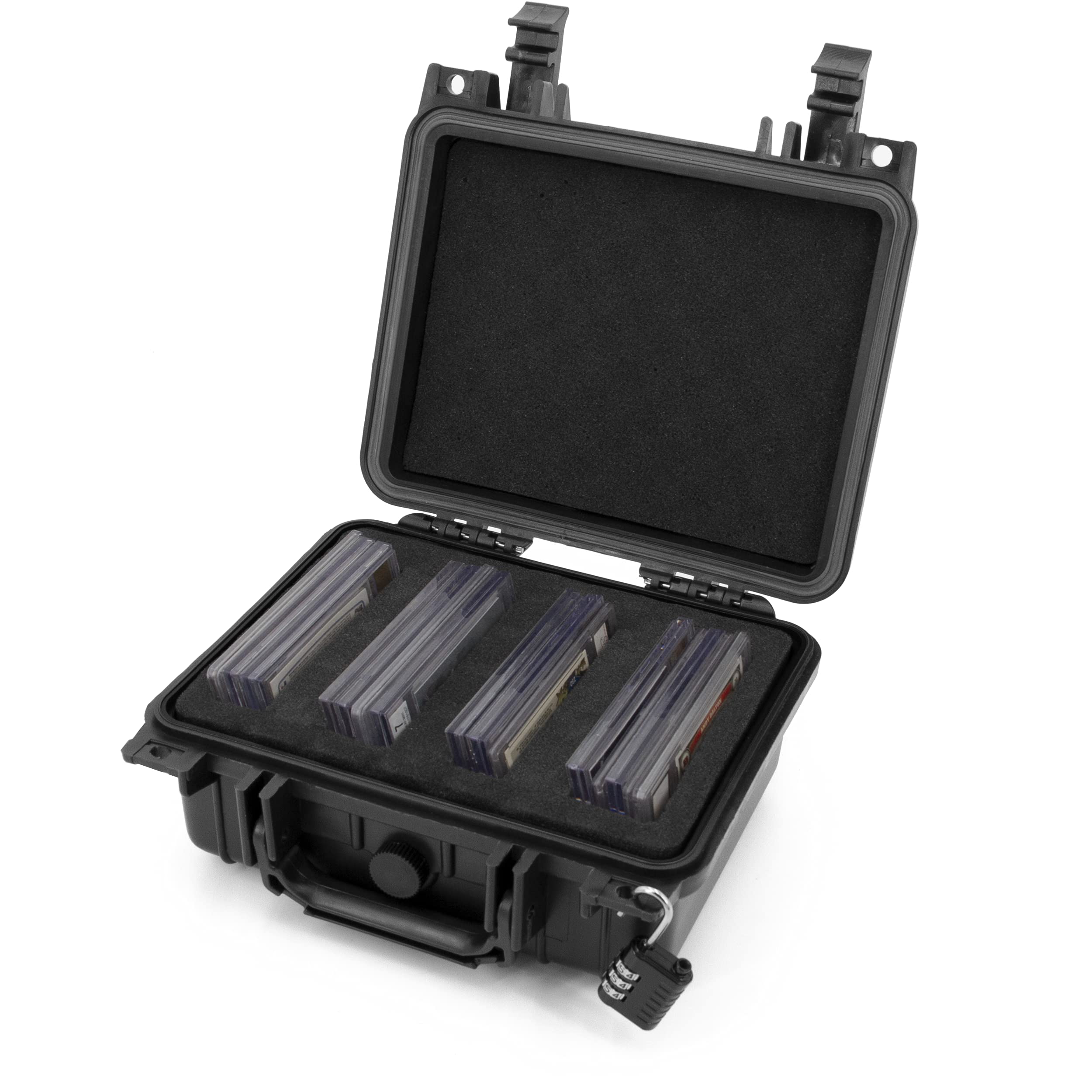 CASEMATIX Graded Card Storage Box Compatible with 22 BGS 35 FGS 29 PSA Graded Sports Cards or 100+ Sleeve Top Loaders, Waterproof Graded Card Display Case with Customizable Card Case Foam and Padlock