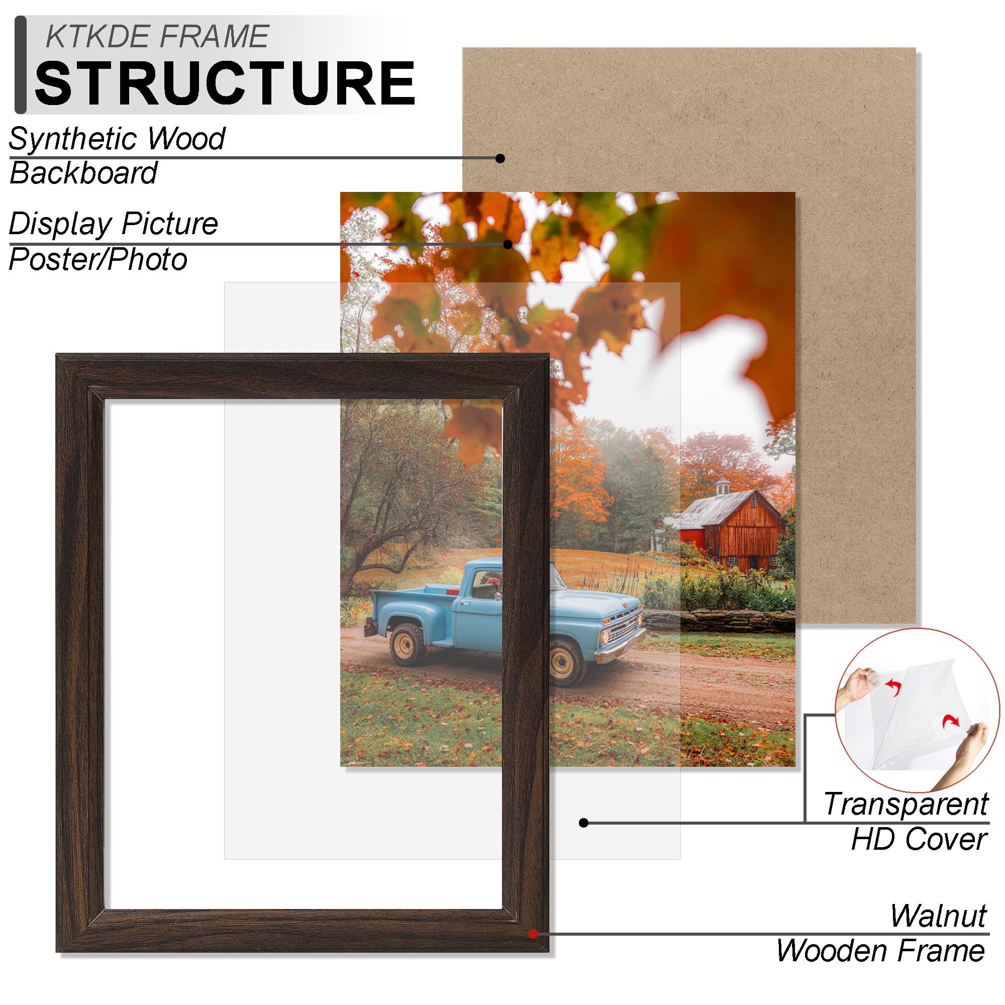 KTKDE Set di 3 cornici per foto e certificati, in noce con plexiglass trasparente, 21 x 28 cm, per diploma e documenti, per parete e tavolo, miglior regalo