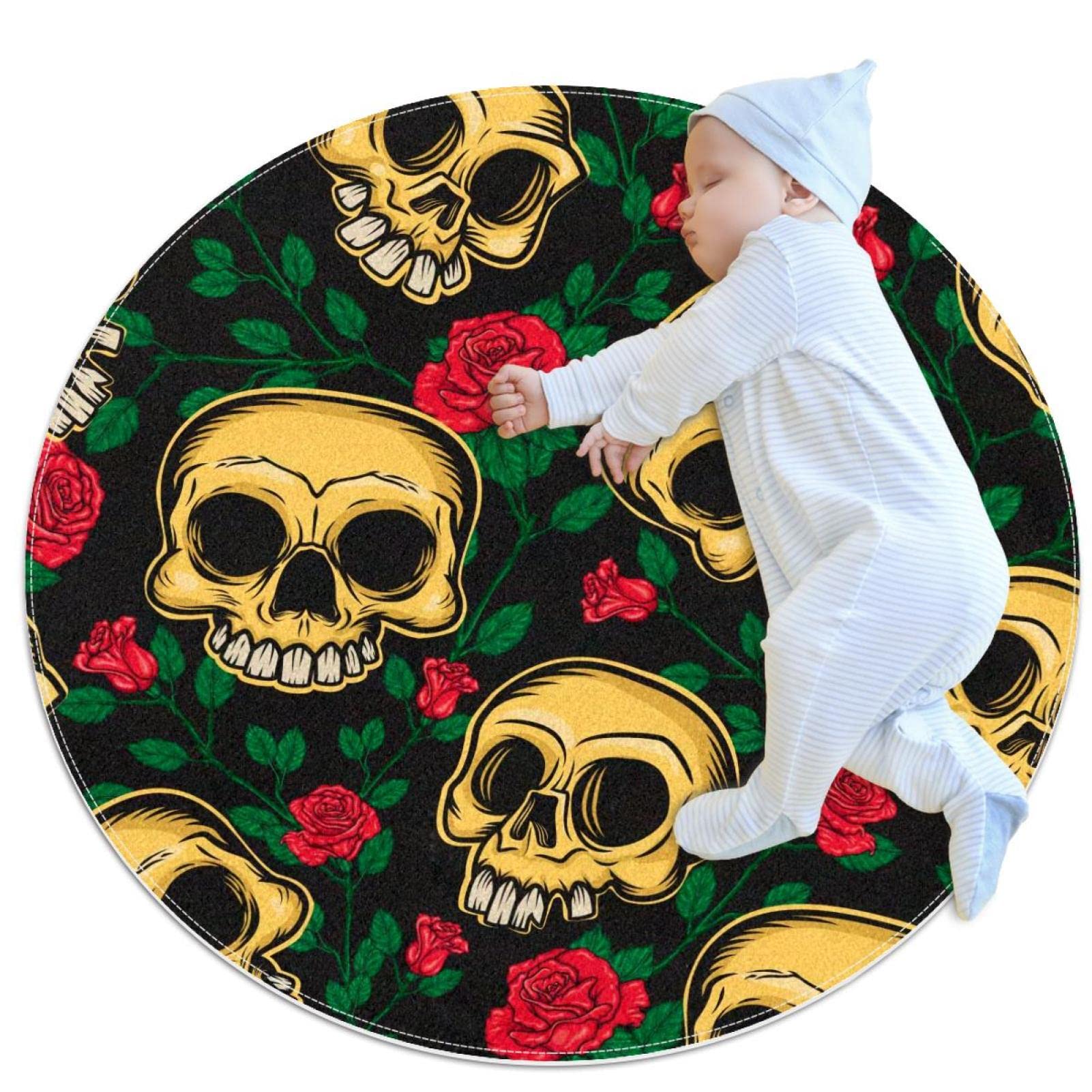 Tapis crânes et fleurs déco pour une salle de jeux moderne et stylée