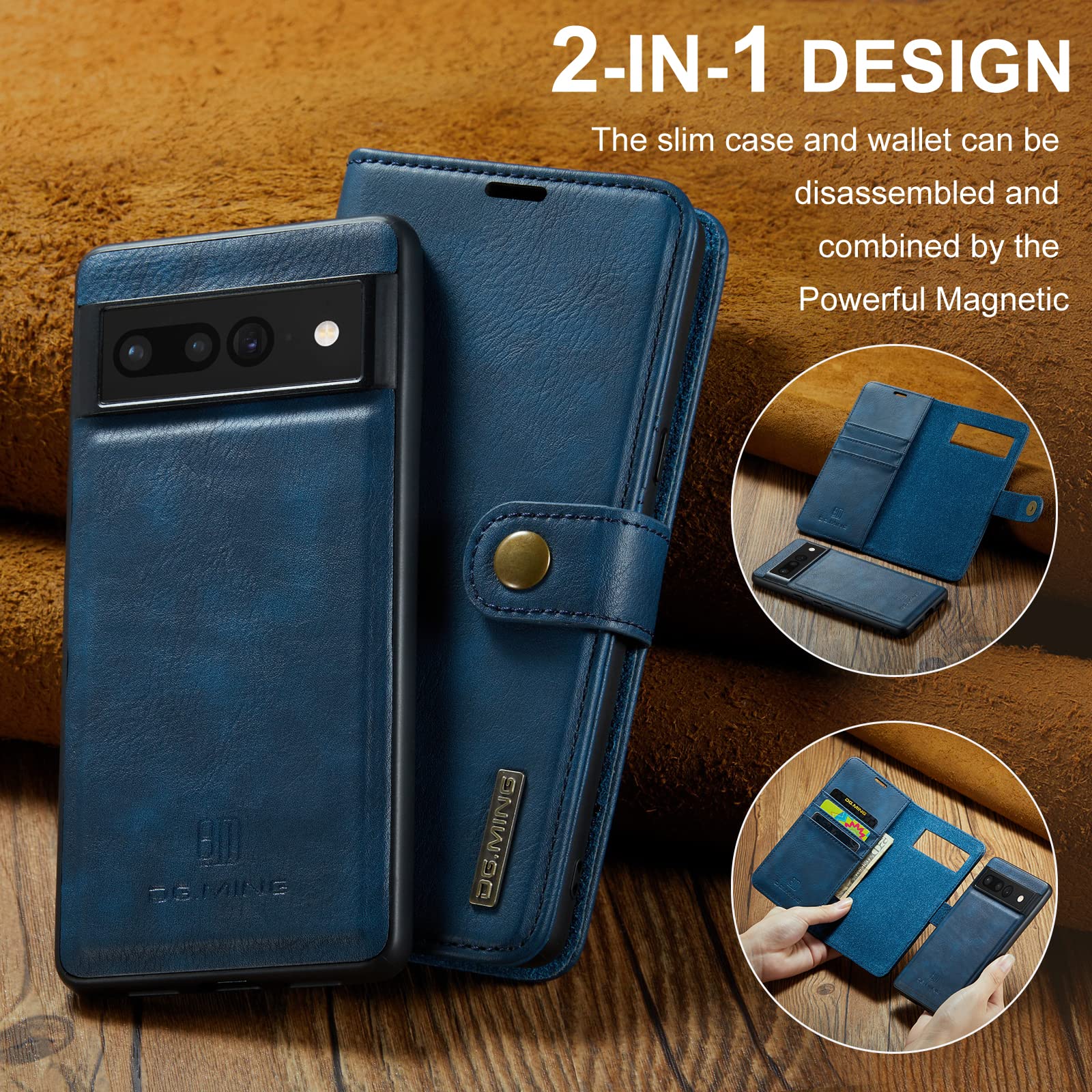 Custodia Portafoglio Magnetica Per Google Pixel 7 Pro - Vera Pelle