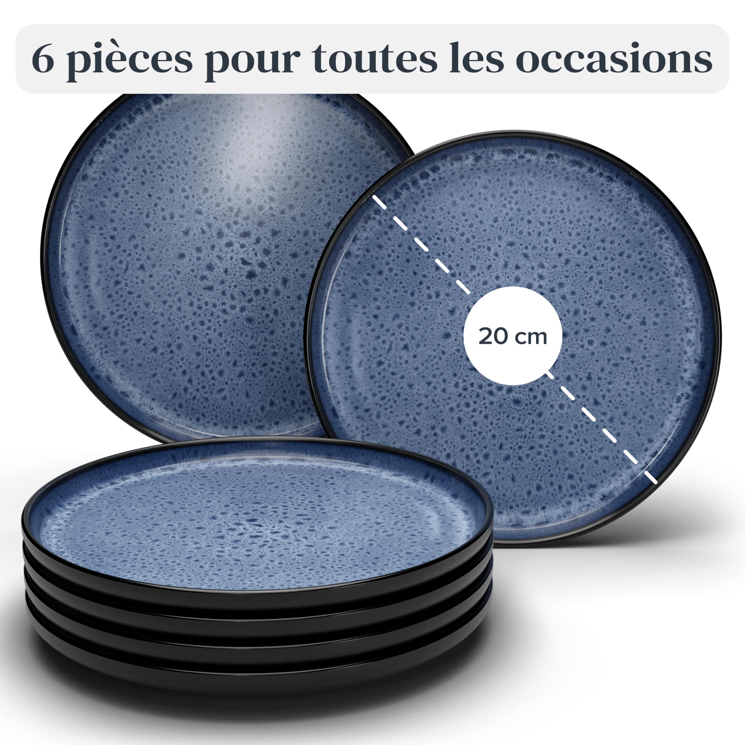 Visiter la boutique PURE LIVING INTERIOR DESIGN Ensemble de Vaisselle Service de Table 6 personnes Ibiza - Assiettes Stylées en Grès, Vaisselle Pure Living Noir Bleu Profond in use