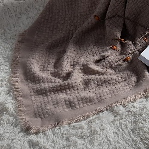 Miniatura 6 de LIFEIN Manta para sofá, manta tejida de punto, 50 x 60 in, suave, acogedora y ligera, con textura decorativa de acrílico con borlas para cama, sofá,