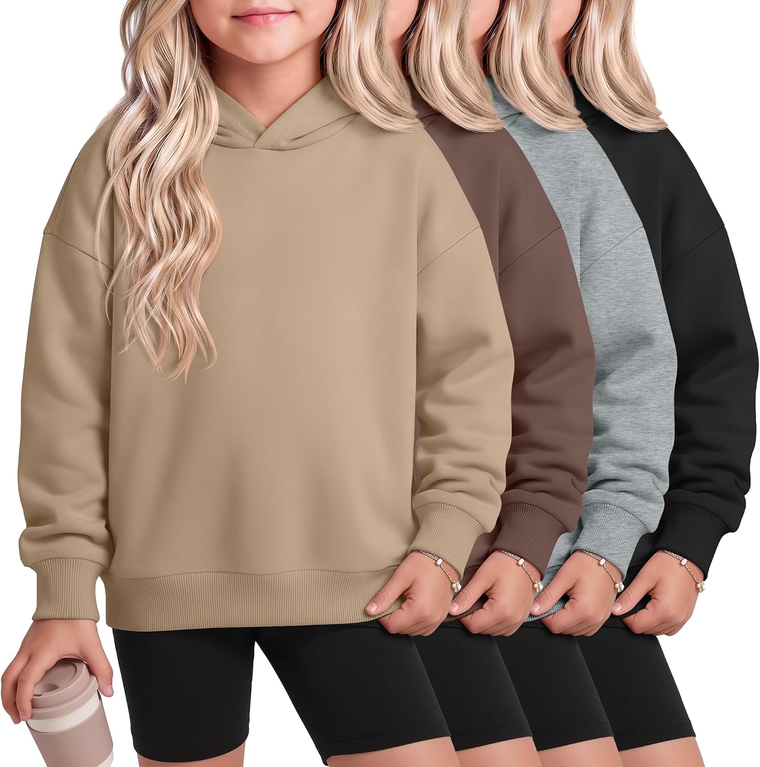 4 Pack Girls Hoodies Teens Long Sleeve Sweatshirts