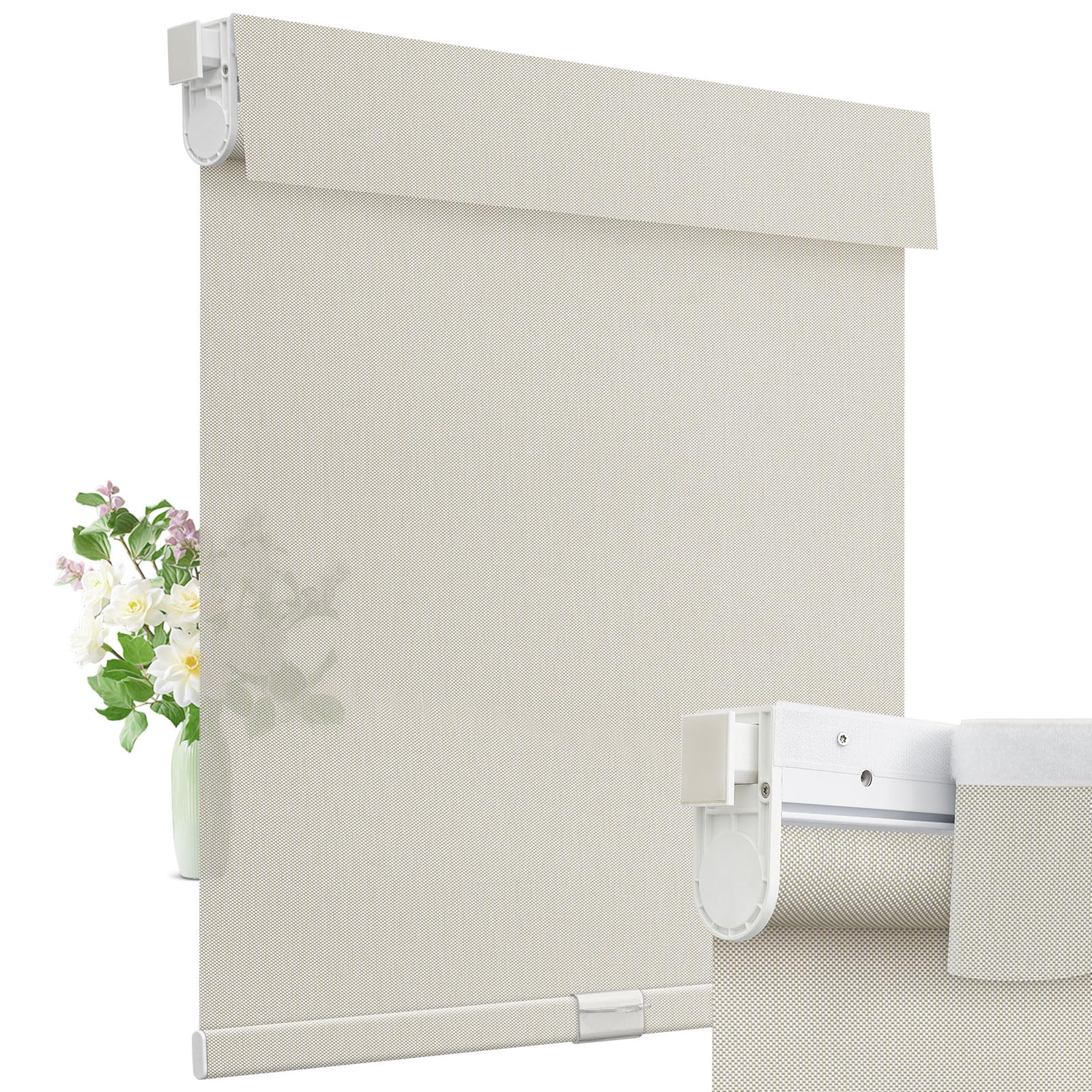 Moonice Cordless Roller Blinds No Drill Blinds for Windows Light filtering Shades Thermal Insulated Easy to Install Waterproof Window Shades for Home Kitchen Bathroom (Sand,58cm W x 163cm H)