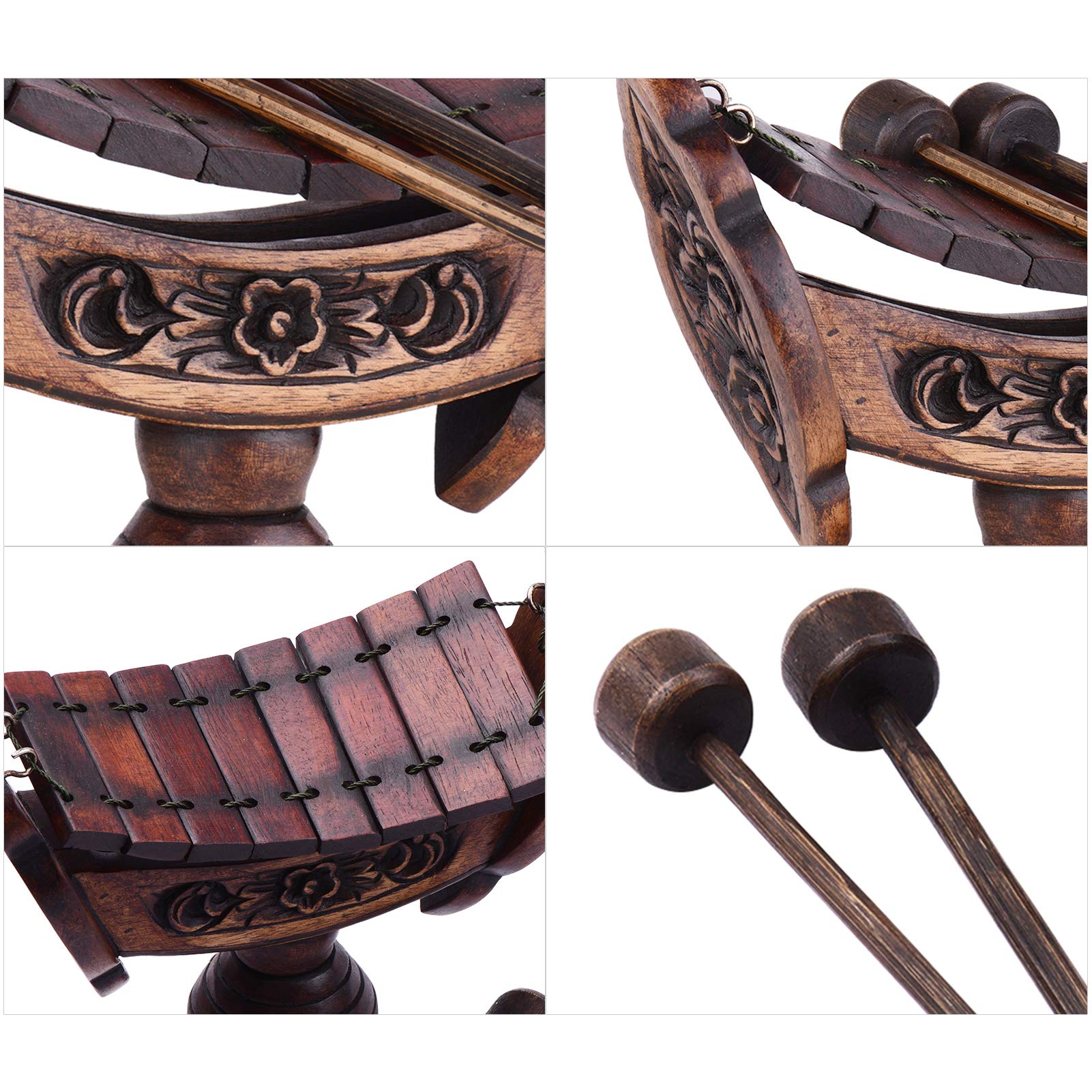 8 Noten Xylophon Teakholz Thai Traditionelles Percussion Musikinstrument Kunst Handwerk Holz Ornament Dekoration Geschenk für Home Office mit Schlägeln