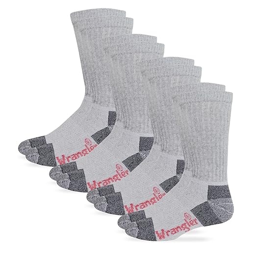 Wrangler Men's Steel Toe Boot Work Crew Cotton Cushion Socks 4 Pair Pack, Grey, Large