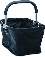 RSVP International Collapsible Market Basket: Lightweight Aluminum Frame, Zip Side Pocket, 17x11x18 Large Black Tote for Groceries & Picnics